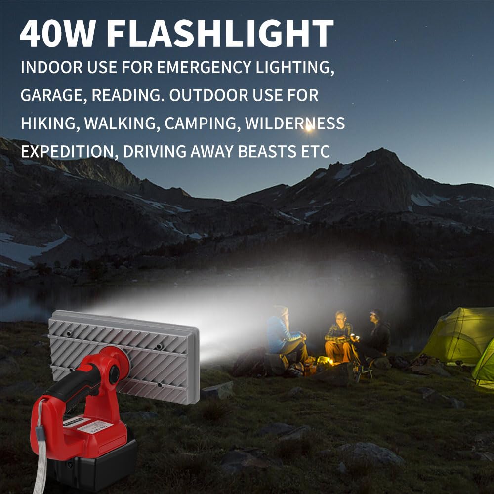 40W Cordless Flashlight For Milwaukee 18V Lithium-Ion Battery, Dteztech 4200Lm Led Work Light With Usb Port, 9'' Zinc Alloy Spot