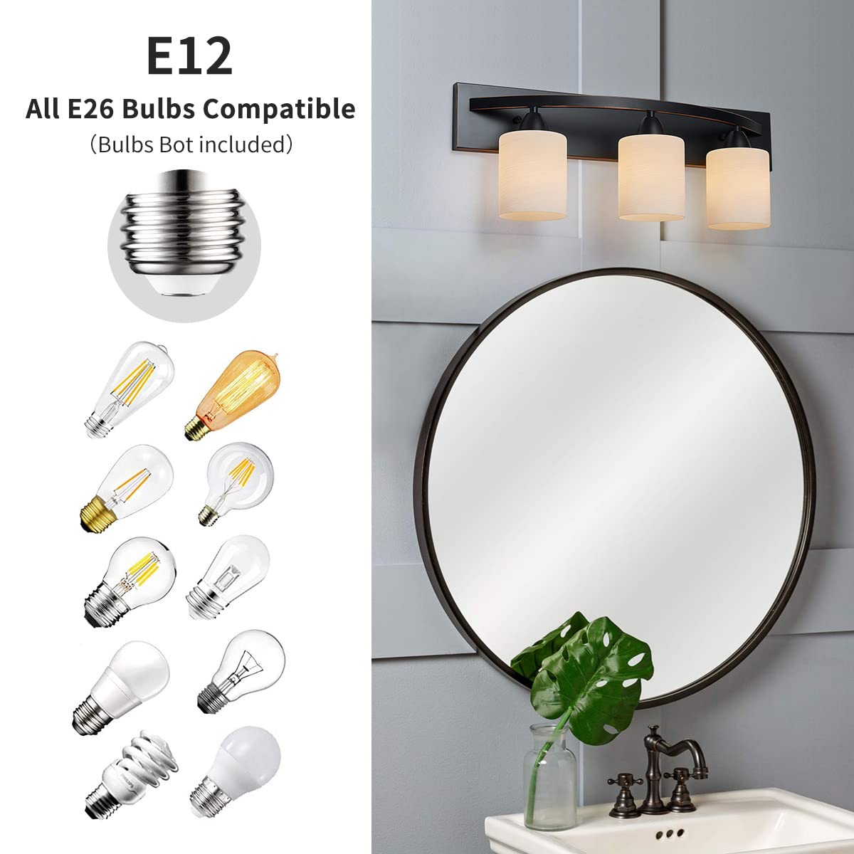 ANJIADENGSHI Bathroom Vanity Light Fixture, Modern Oil Rubbed Bronze Wall Sconce with White Glass Shade, Model CL-003