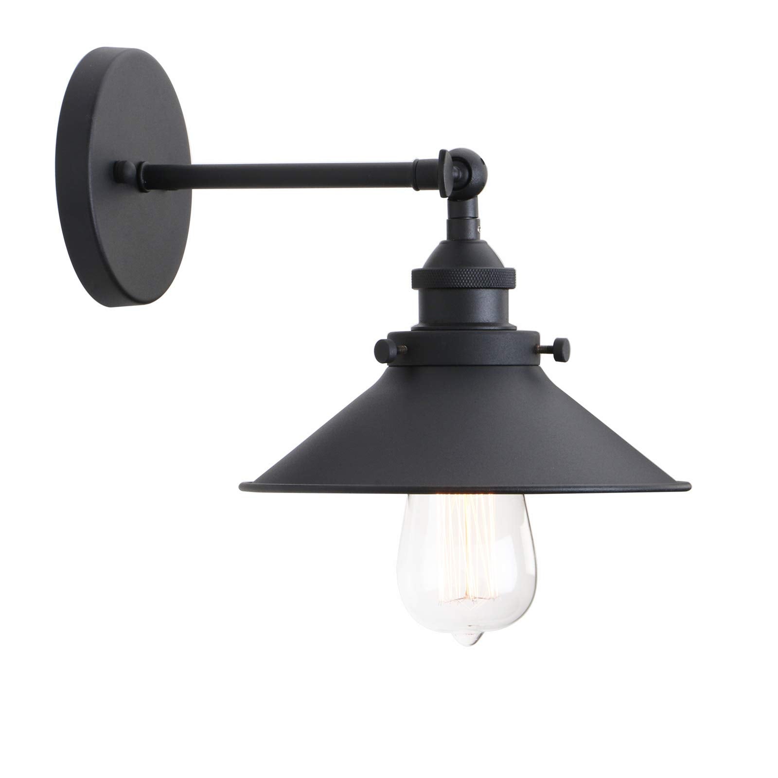 Permo Vintage Industrial Metal Wall Sconce Lighting 180 Degree Adjustable Wall Lamp (Black)