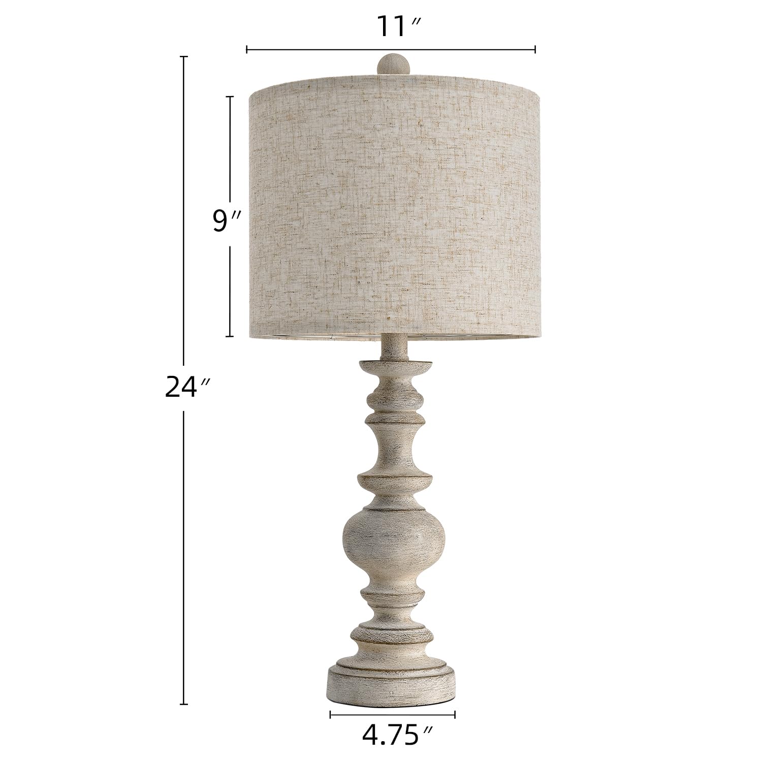 Bobomomo 24Farmhouse Retro Table Lamp Set Of 2, Traditional Resin Lamps For Living Room Bedroom, Vintage Bedroom Lamps With Line