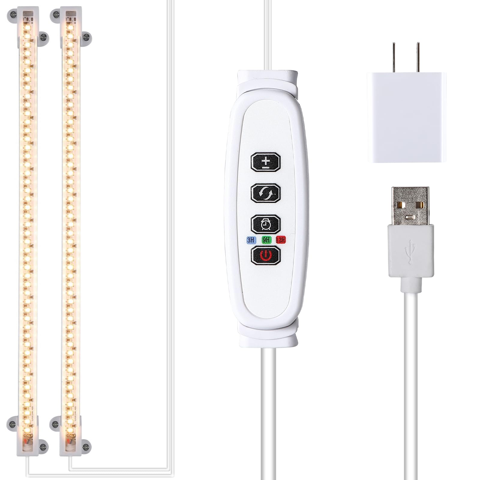 Led Grow Light Strips, Grow Lights For Indoor Plants Full Spectrum 3000K, 96 Leds Plant Light With 3/9/12H Timer, 10 Dimmable Levels For Seedling Succulent, 2 Head 13 Inches