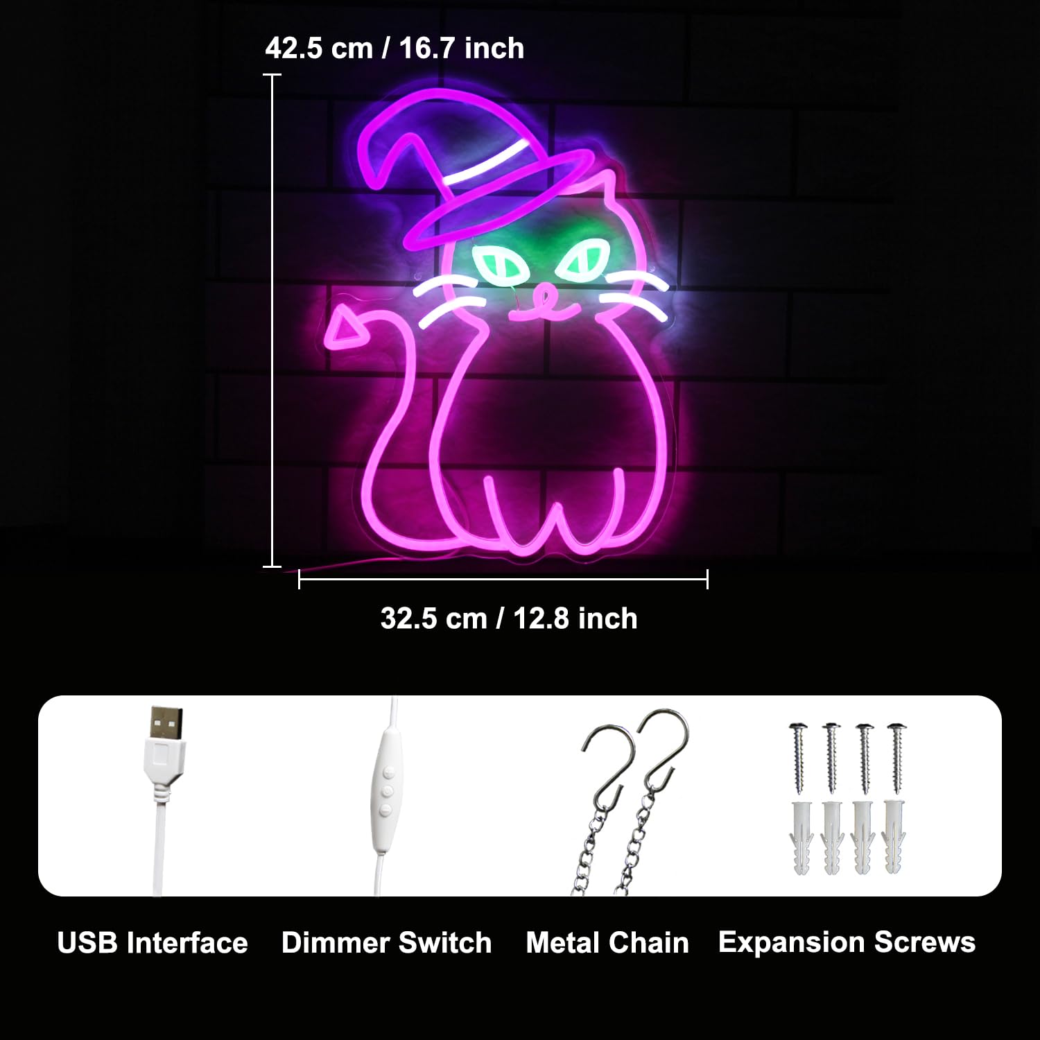 Pink Cat With Witch Hat Neon Sign Halloween Led Neon Signs For Wall Decor Cool Animal Neon Led Light Sign Halloween Witch Cat Light Up Signs For Bedroom Bar Party Decor Halloween Gifts