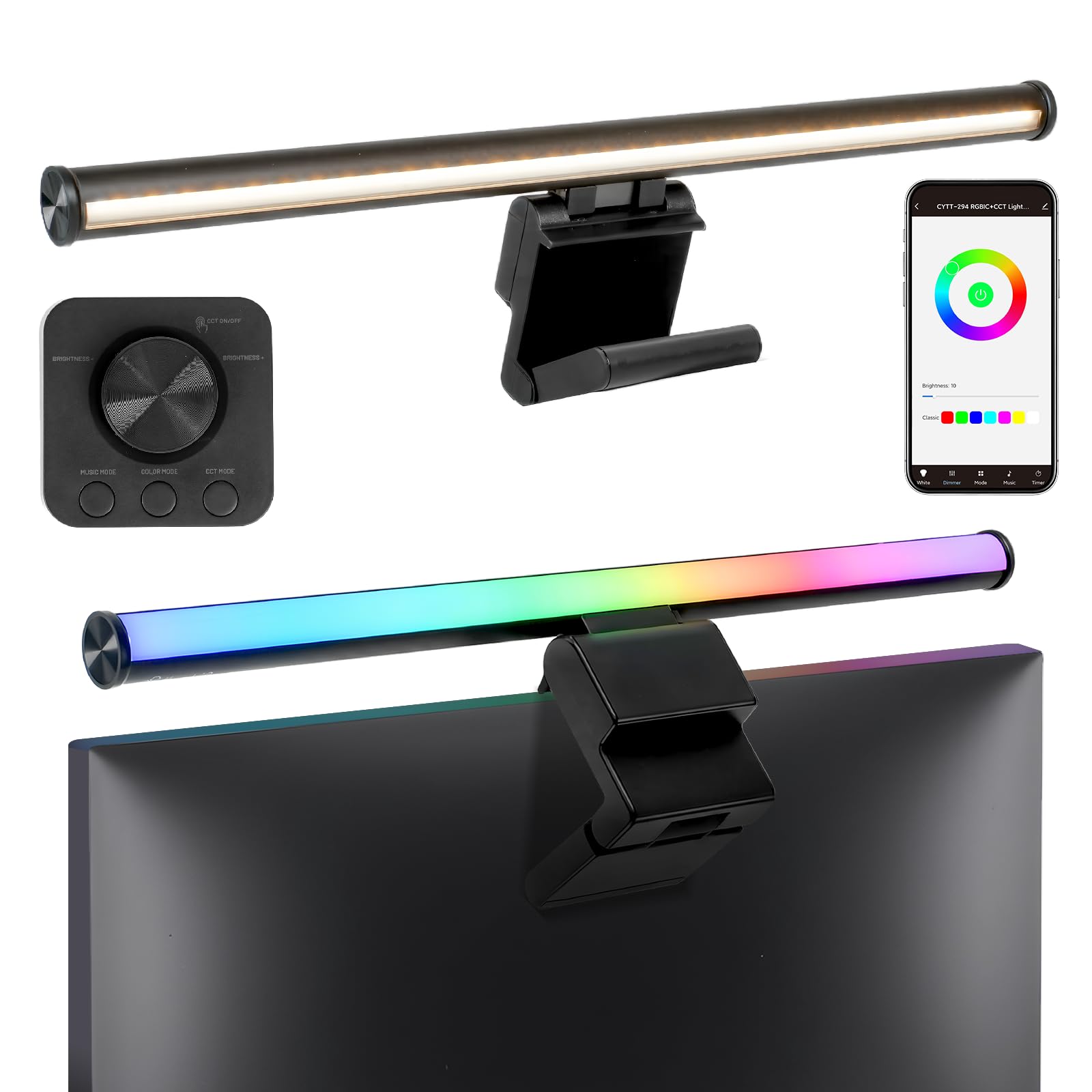 Hive Vibes Monitor Light Bar, RGB Backlight, Wireless Remote, Stepless Dimming, 17 inch, Black, Model MLB-001