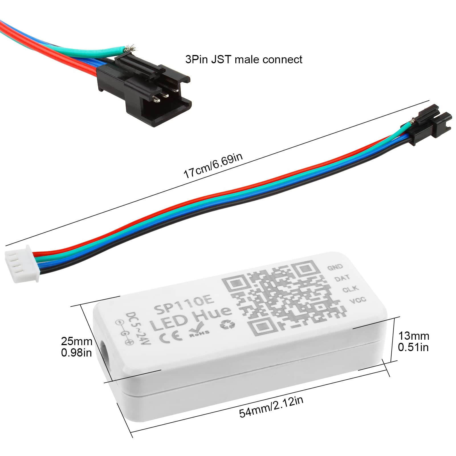 RGBZONE Bluetooth LED Controller SP110E, Smart APP Control for 5V/12V/24V RGB/RGBW Light Strips, Plastic, RGB Color