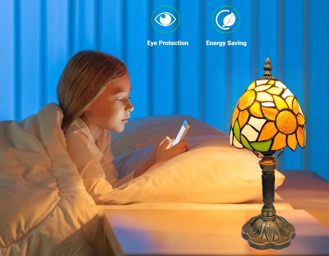 BMXKPO Tiffany Style Table Lamp, 6 Inch Stained Glass Bedside Lamp, 2700K Dimmable LED Bulb Included, Antique Design
