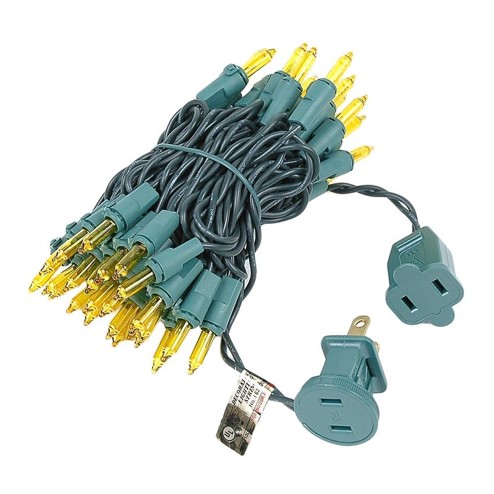Novelty Lights 50 Light Yellow Christmas Mini String Light Set, Green Wire, Indoor/Outdoor Ul Listed, 11' Long