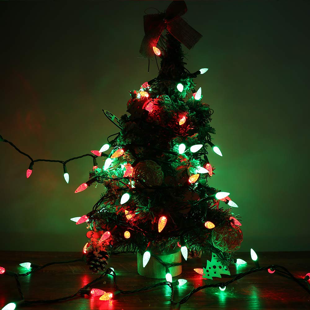 Brizled Red & Green C5 Christmas Lights, 33Ft 100 Led Christmas Lights, Connectable 120V Ul Certified Mini Christmas Lights Set