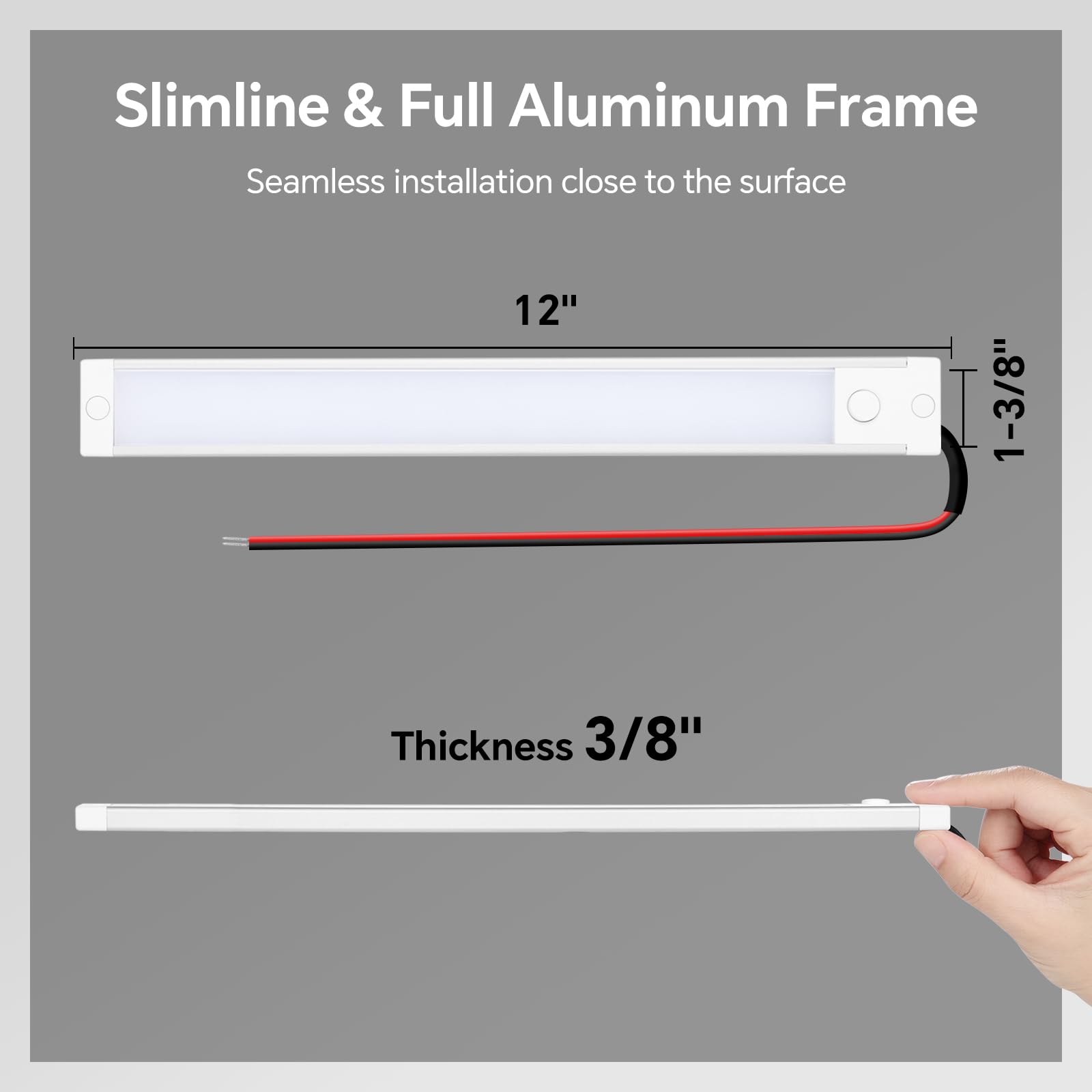 acegoo RV LED Light Bar 12V - 12 Inch Warm White Aluminum Strip with Dimmer & Red Night Light for Kitchen & Under Cabinet