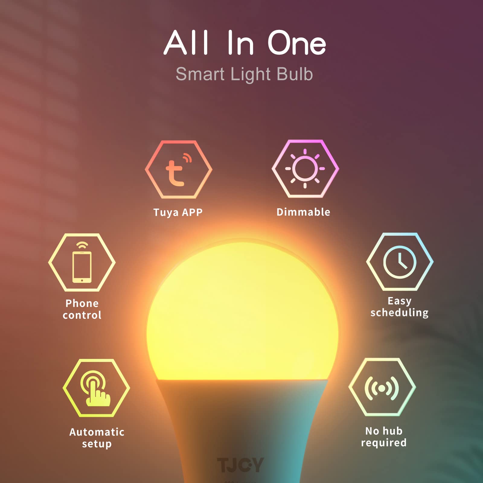 Tjoy 6 Pack Smart Led Light Bulbs, Wifi Bulbs Work With Alexa&Google Home, Rgb Color Changing Light Bulb, Music Sync, A19 E26 9W