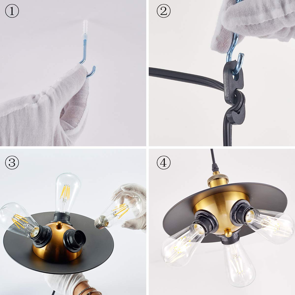 Ylong-Zs 3 Light Black Plug-In Pendant Lamp With 16.4 Ft Cord & On/Off Switch For Living Room