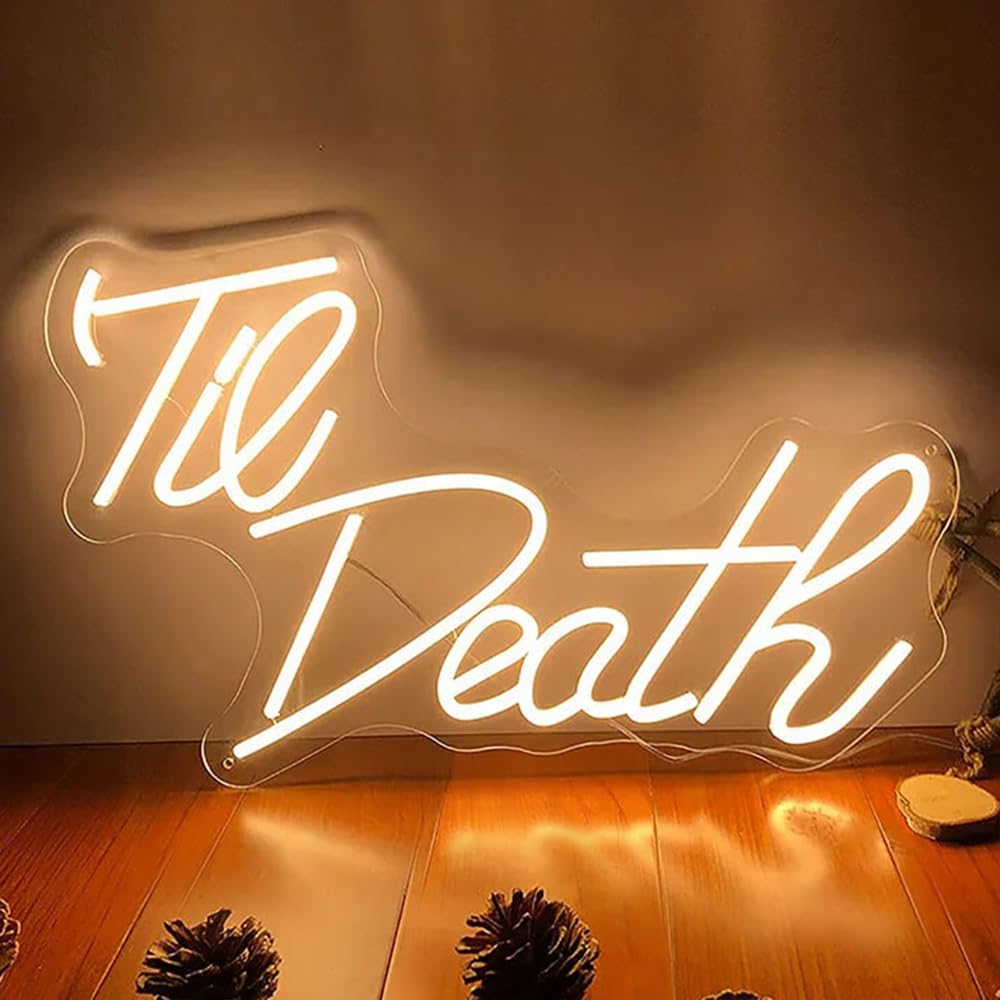 Til Death Neon Sign For Wall Decor Warm White Led Til Death Light Sign For Wedding Engagement Birthday Anniversary Proposal Party Til Death Do Us Party Decor Valentines Day Gifts