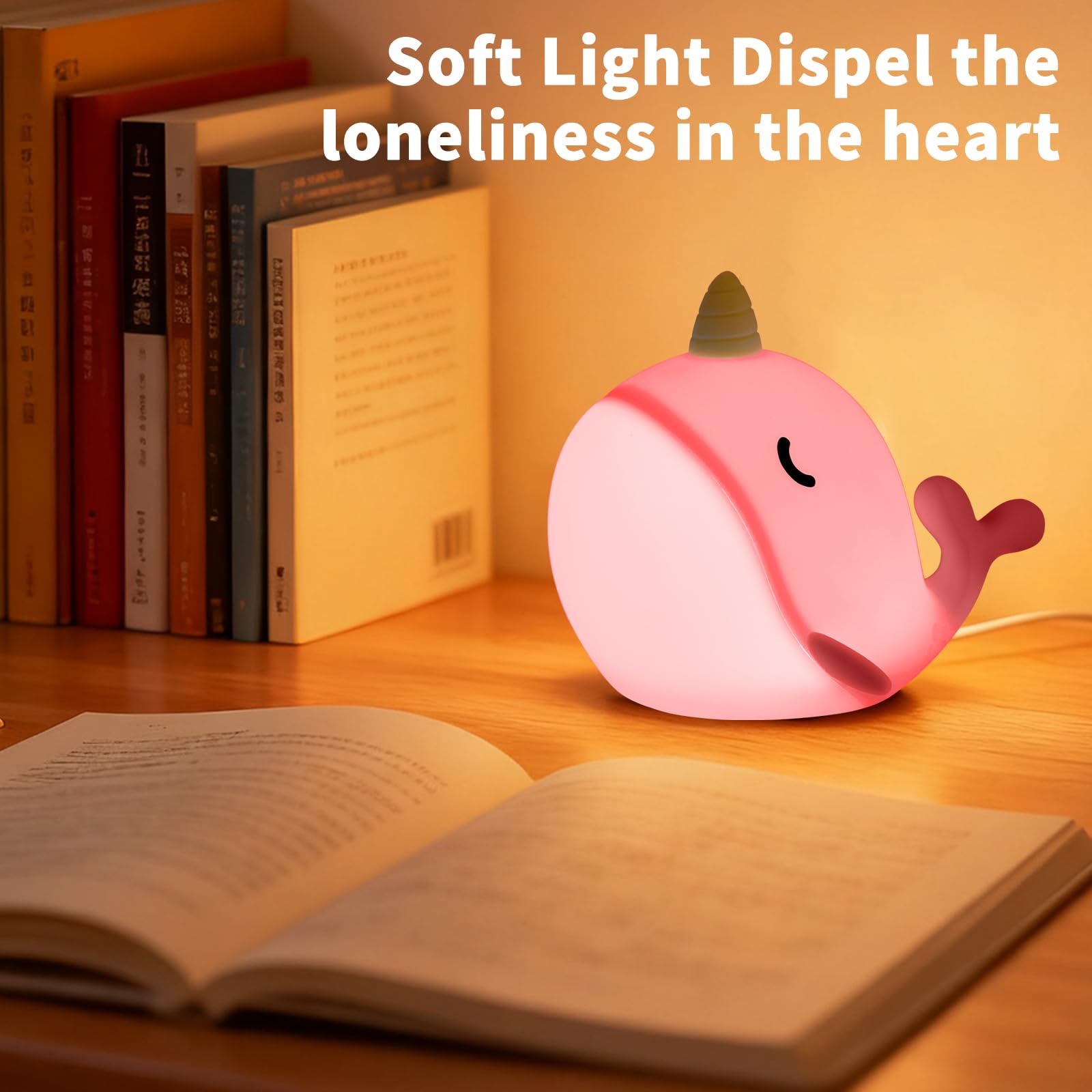 Hpydiy Cute Narwhal Night Light  Tap Control With 3 Warm White Brightness  Usb Kids Bed Lamp With 30-Minute Timer  Soft Silicone Glow For Nursery  Birthday Gift(Pink Narwhal)