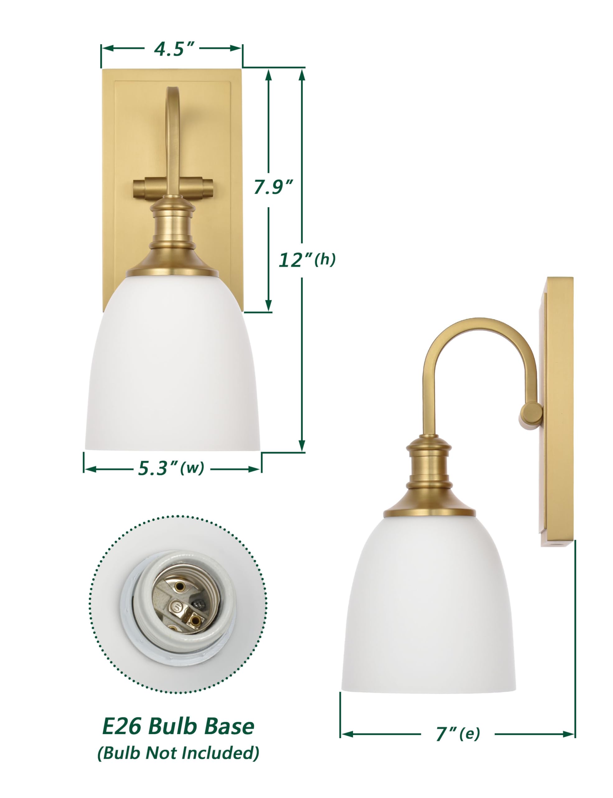 Hanaloa Wall Sconce Light, Vintage Sconces Wall Lighting In Aged Brass, 1 Light Bathroom Vanity Lighting With Opal Glass Shade, Wall Light For Bedroom Bathroom Living Room Entryway Hallway