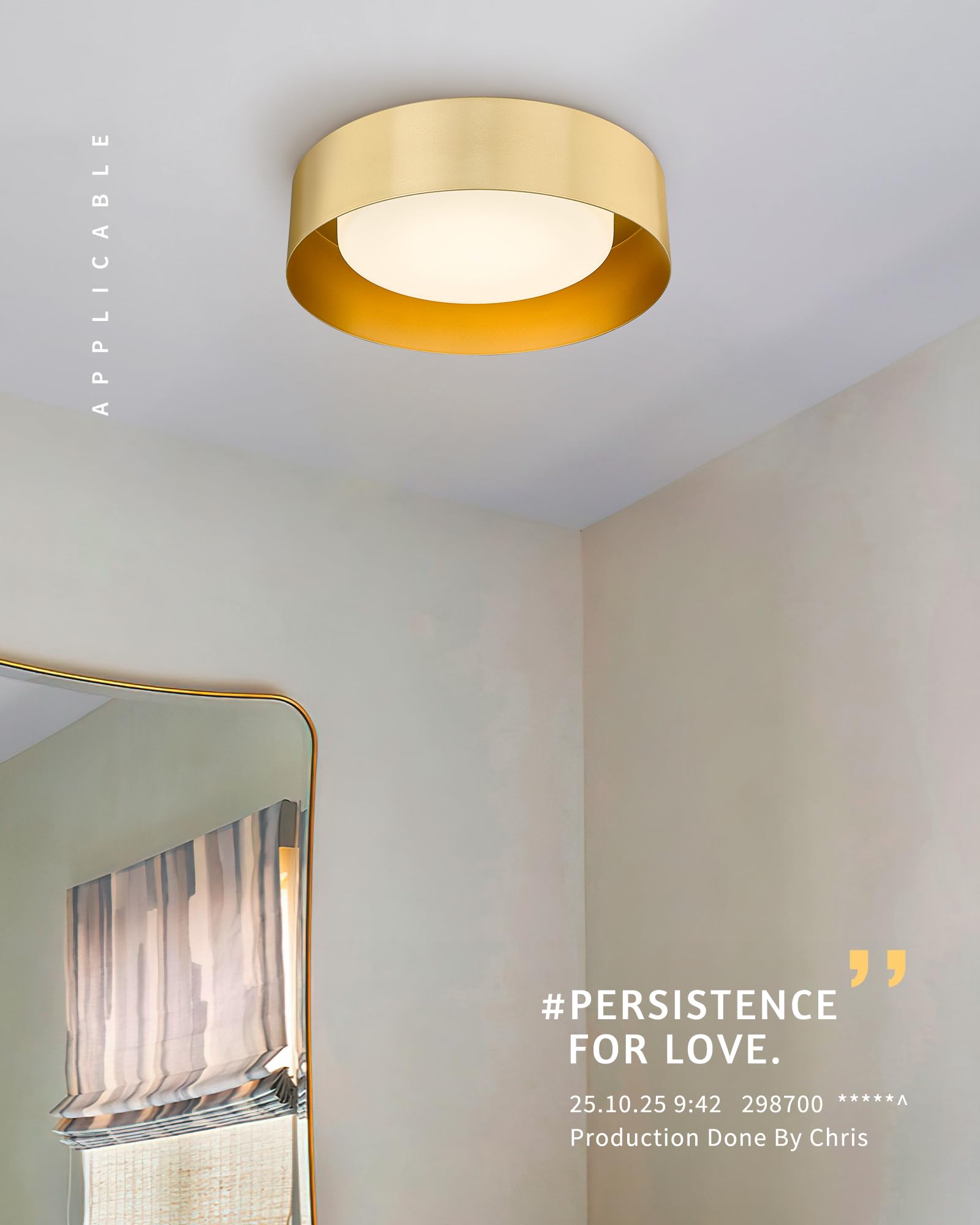 Autelo Gold Flush Mount Ceiling Light, Led 14'' Ceiling Mount Light Fixture With Frosted Glass For Bedroom Foyer Hallway C3336Xs