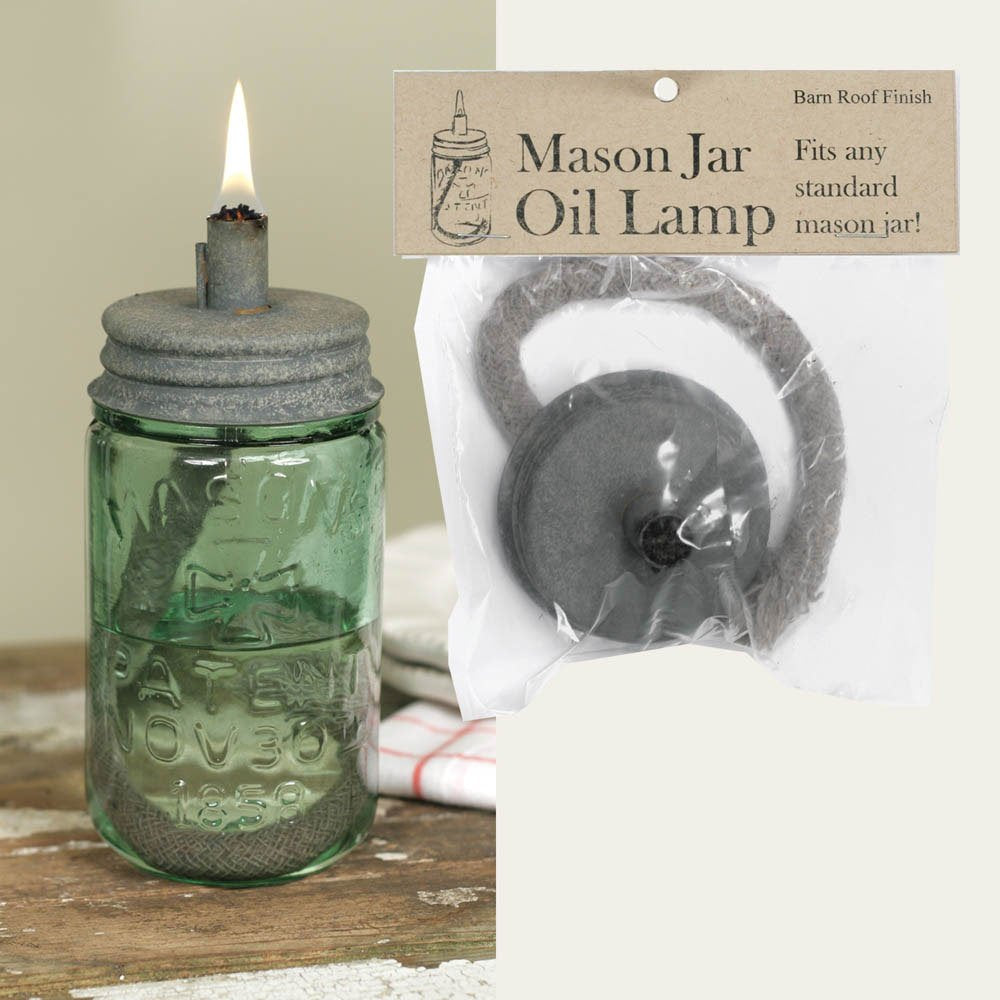 Mason Jar Oil Lamp Lid Kit -Country Barn Roof Finish