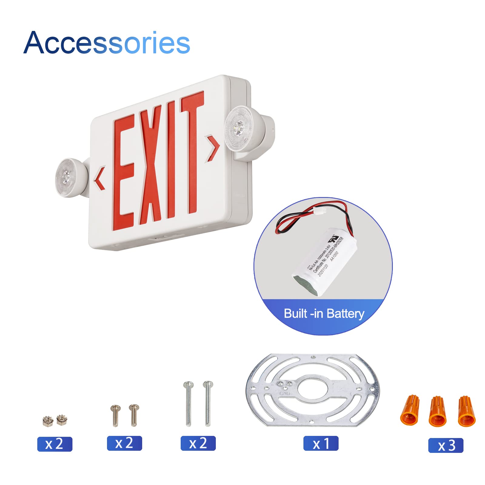 TANLUX LED Exit Sign with Emergency Light, Battery Backup, UL Listed, 1 Pack, Red Letter, White Housing, Model TL-EX01RE-1