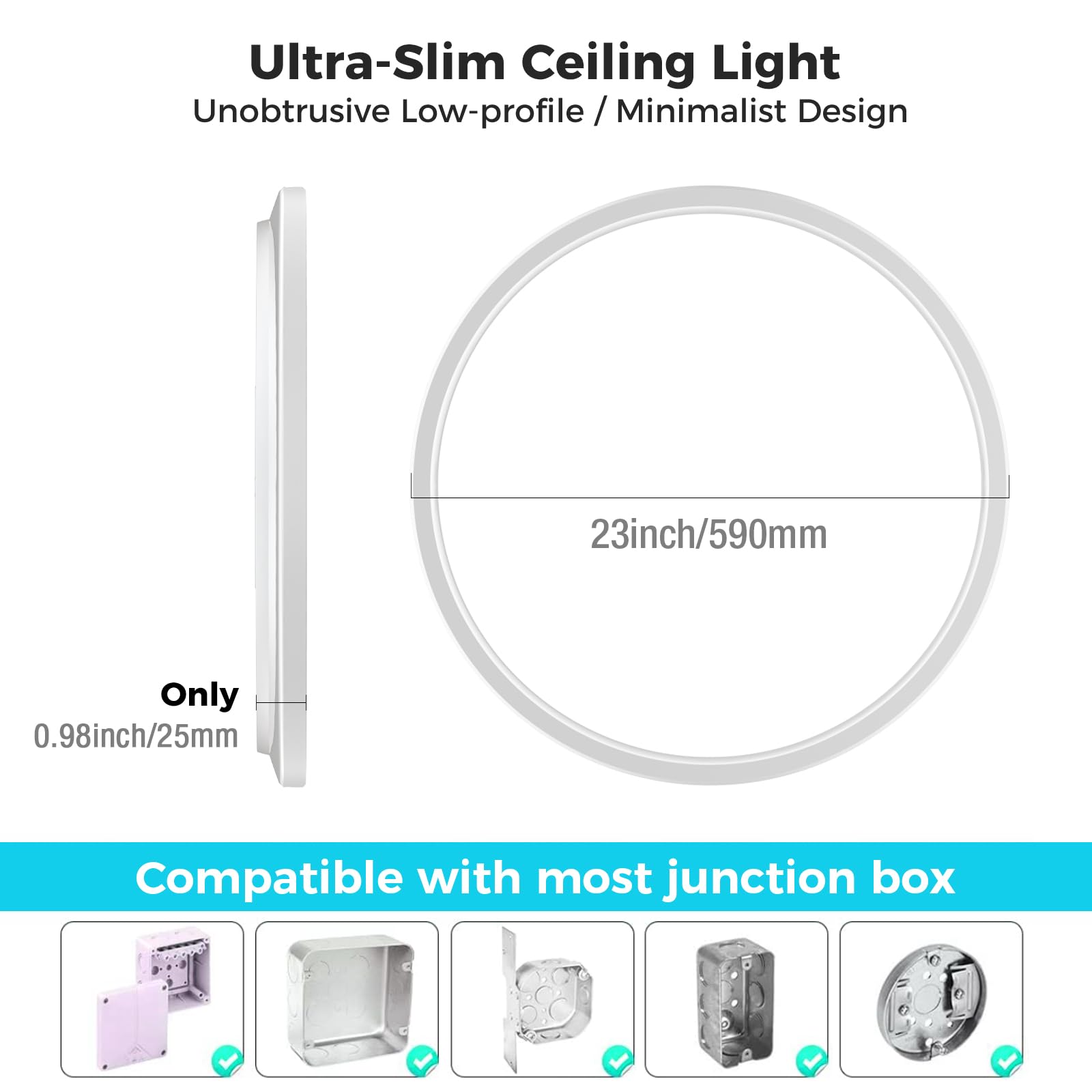 Libtit 23 Inch Led Flush Mount Ceiling Light Fixtures,5600Lm 56W 3 Color 3000K 4500K 6000K Selectable, Low Profile Thin Surface