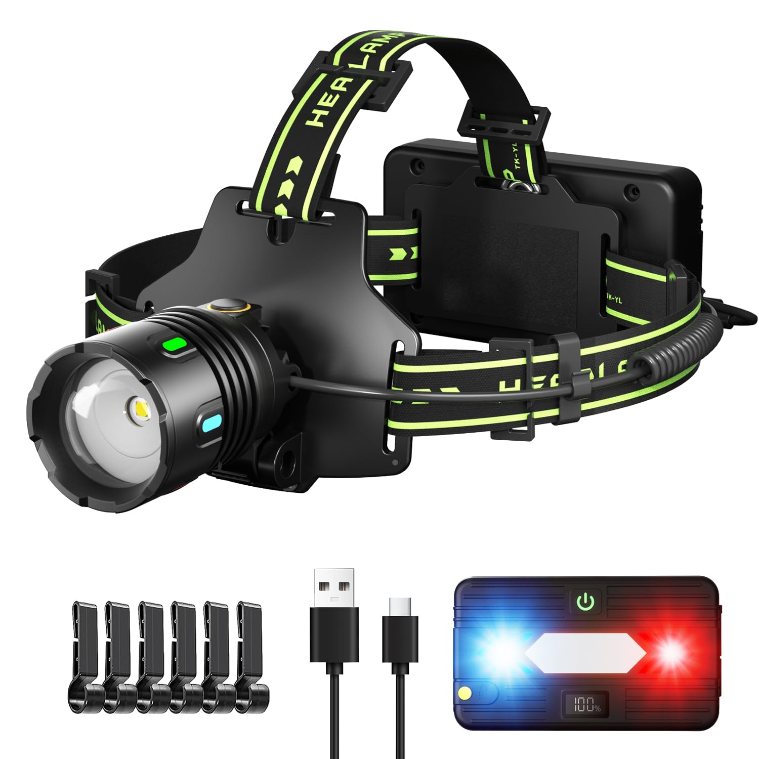 Rfiuch 1200 Lumens Super Bright Led Rechargeable Headlamp, Zoomable Head Lamp & 9 Lighting Modes, Upgraded Detachable Polymer Ba