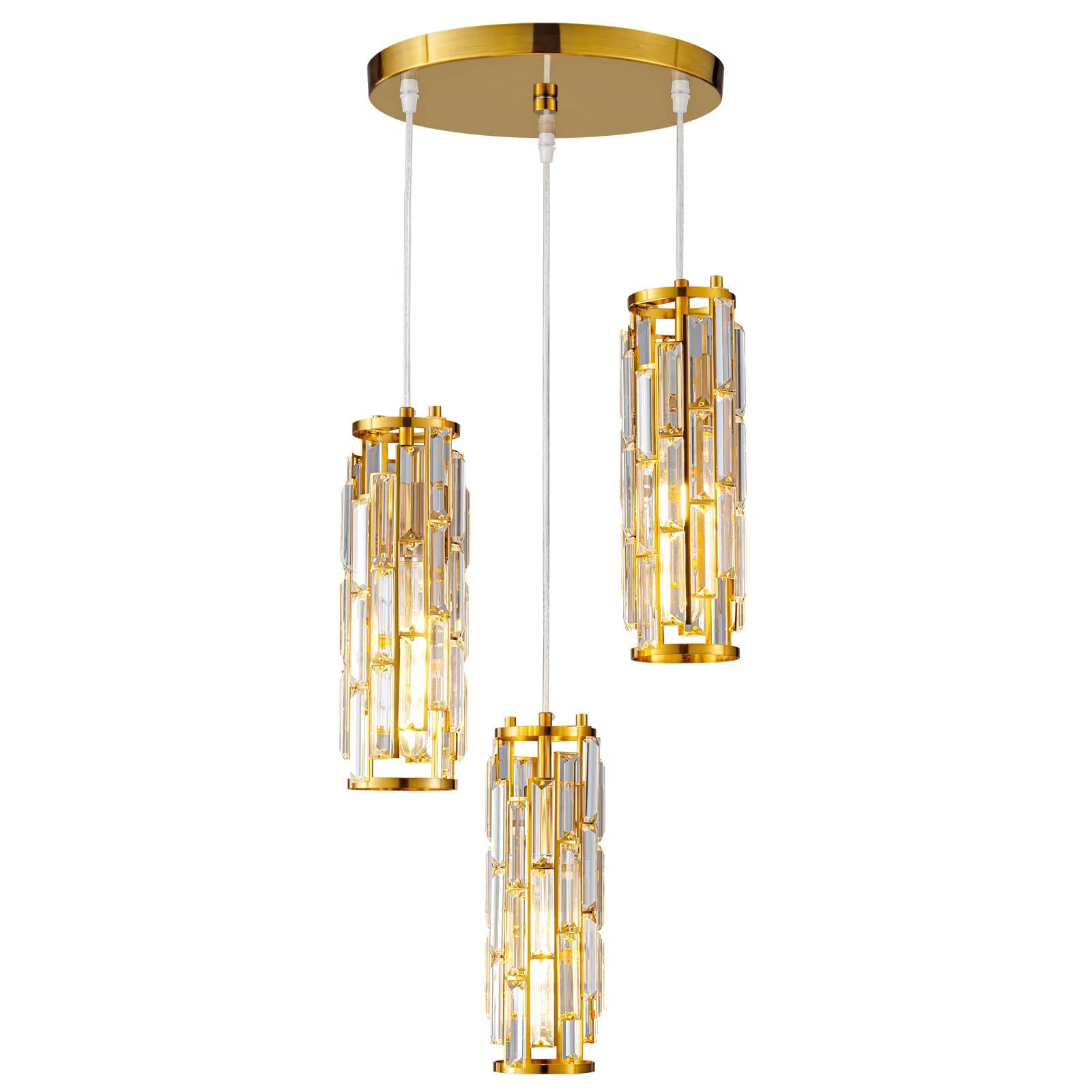 Lmqnine 3-Light Gold Mini Crystal Pendant Light Fixture For Kitchen Island & Dining Room