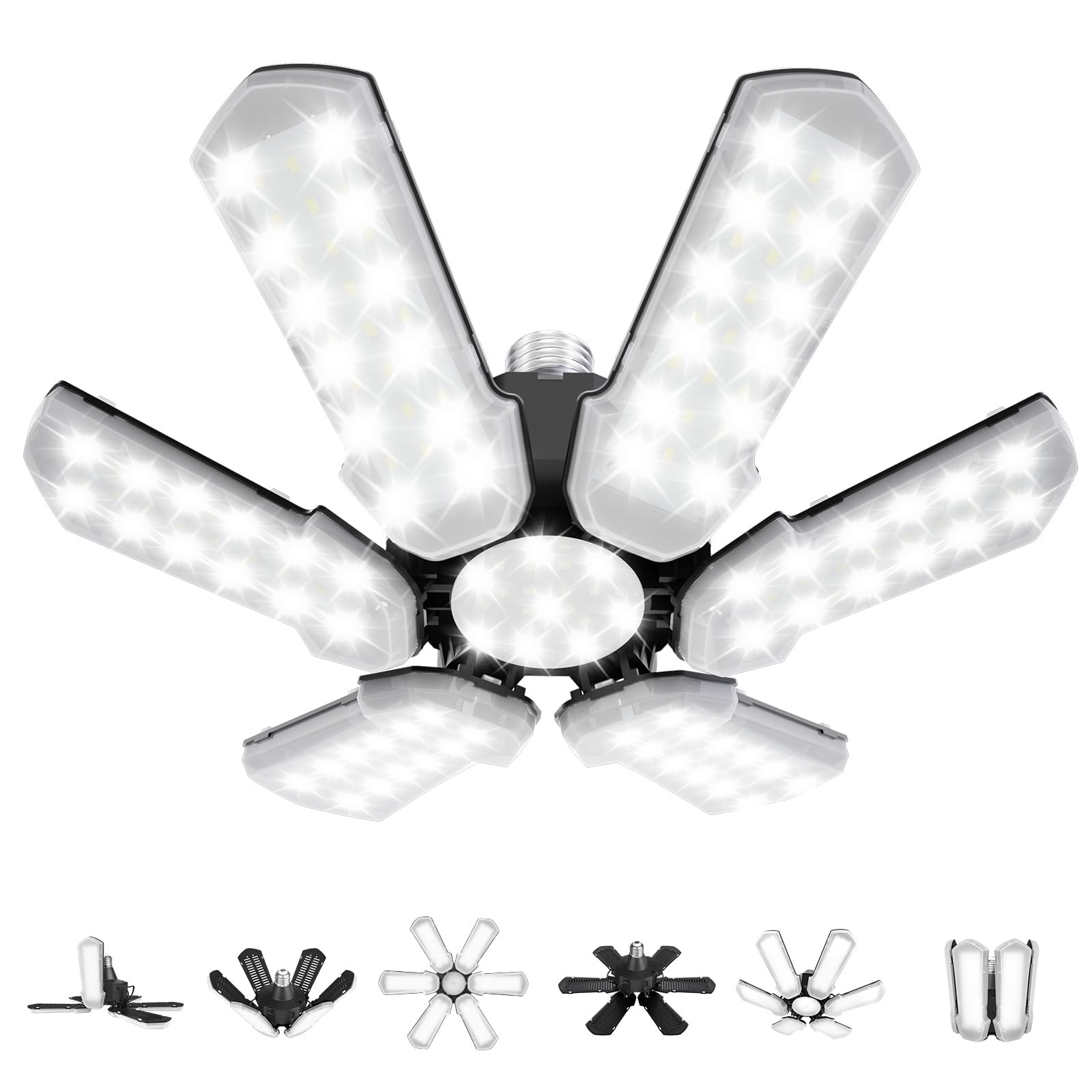 KPBOTL 150W Upgrade LED Garage Lights 1 Pack Screw in Garage Light Bulb 6+1 Adjustable Panels Garage Lighting 15000LM 6500K Defo