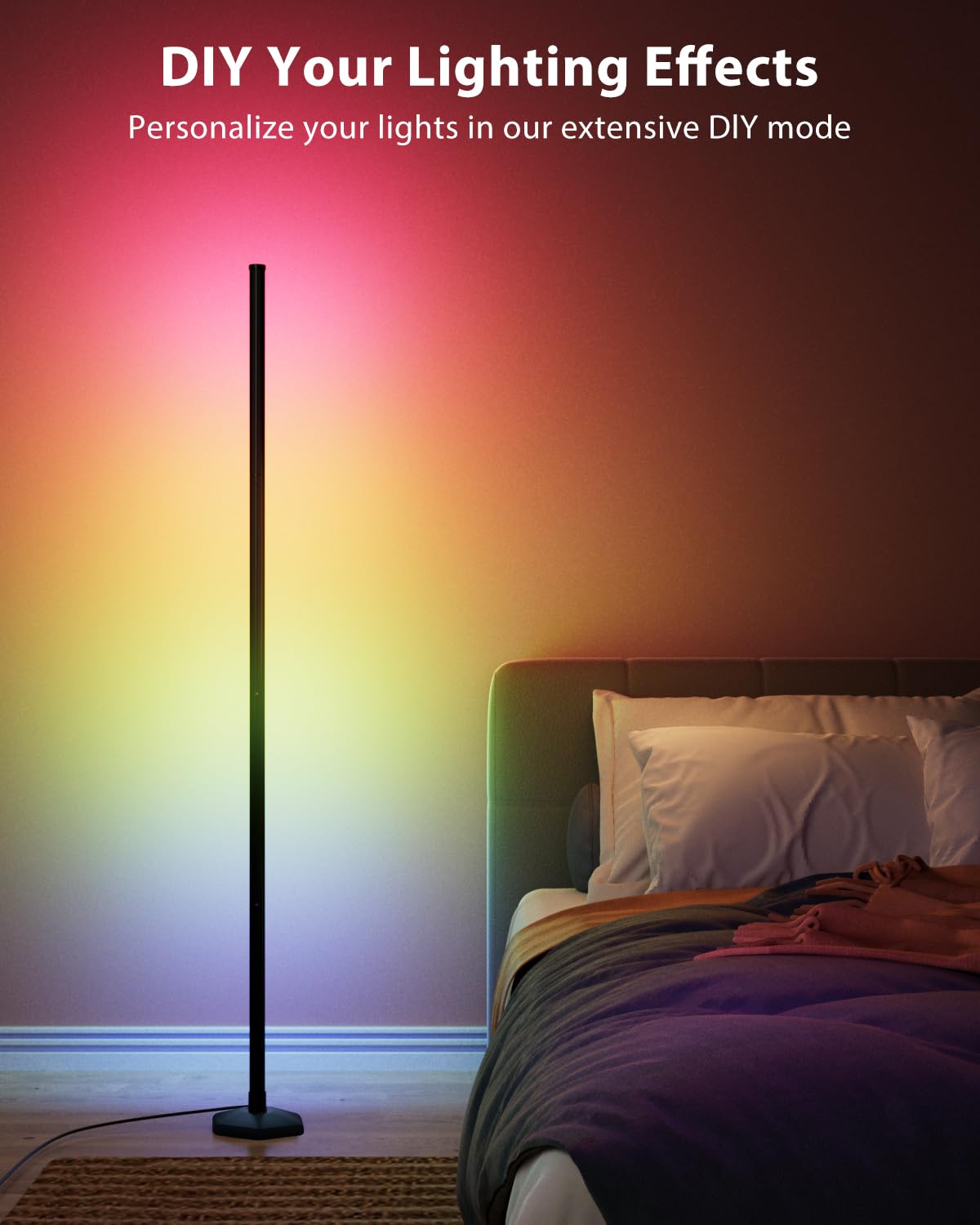 WISIMMALL RGB Corner Floor Lamp - 65" Color Changing LED with APP Control, Music Sync, Heavy Base for Bedroom & Gaming Room