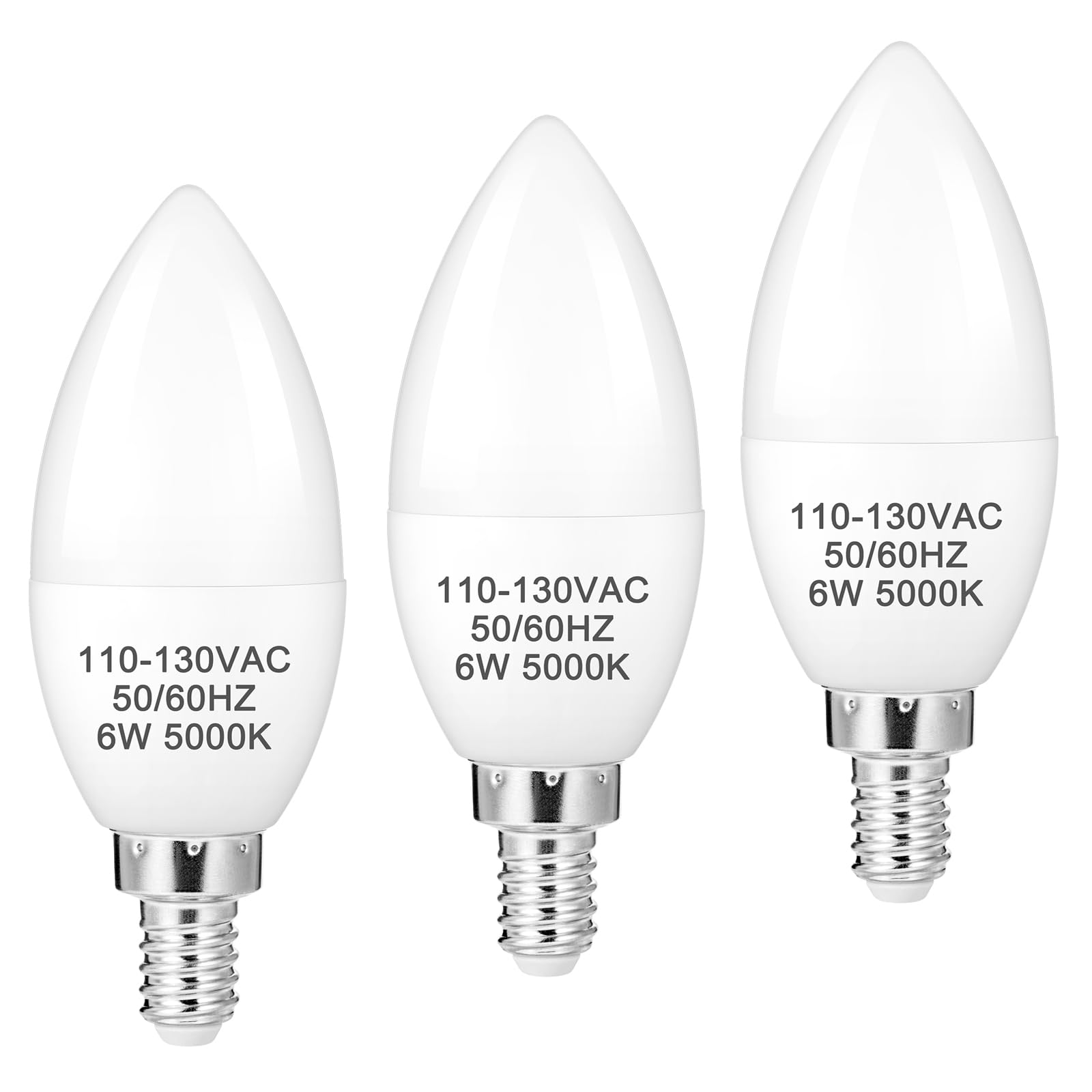 DIQMIAQ B11 LED Light Bulb E12 6W Daylight White Candle Bulbs 3 Pack