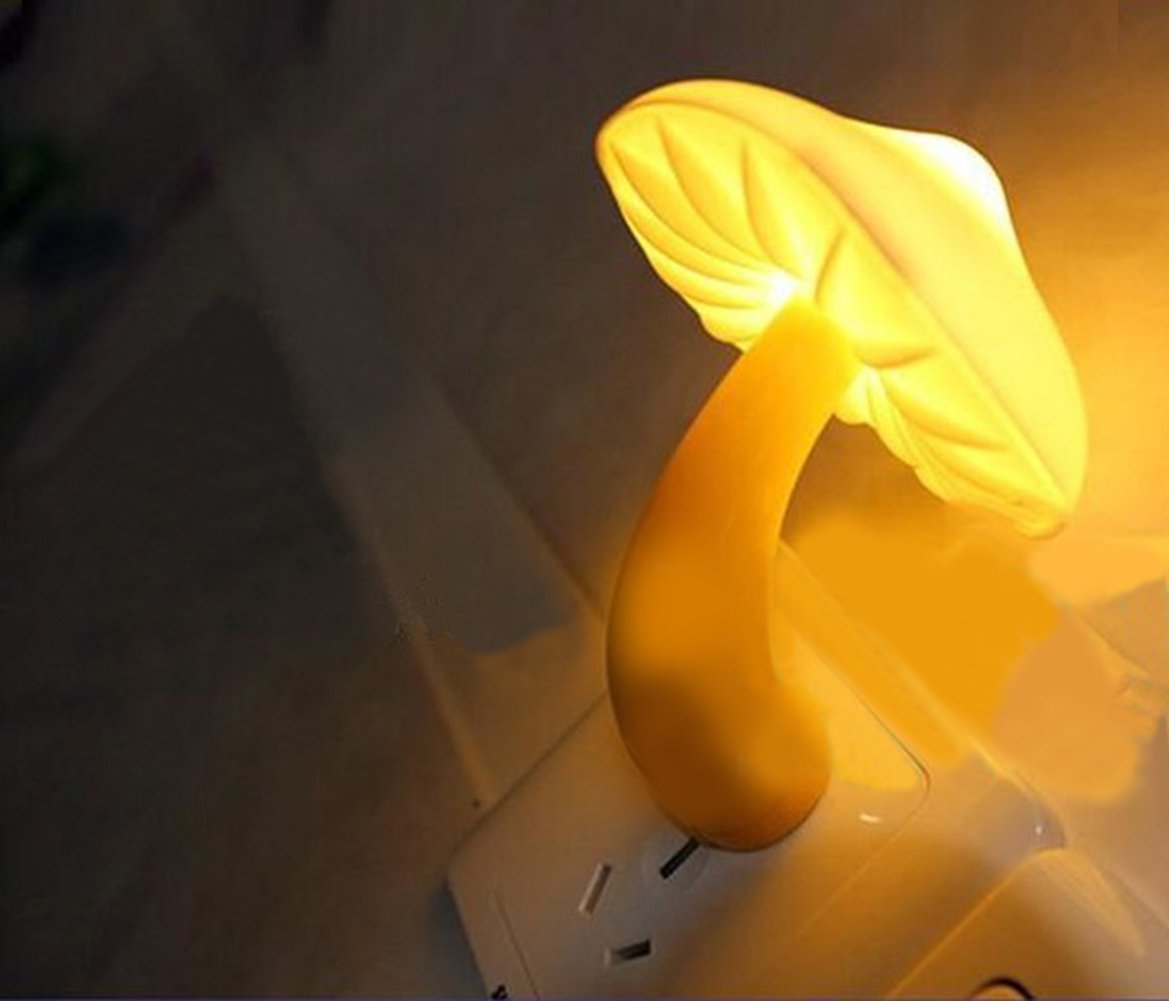 AUSAYE Mushroom Night Light Plug-in Lamp, 2 Pack, Yellow, LED, Plastic, Model 7117-2PMG