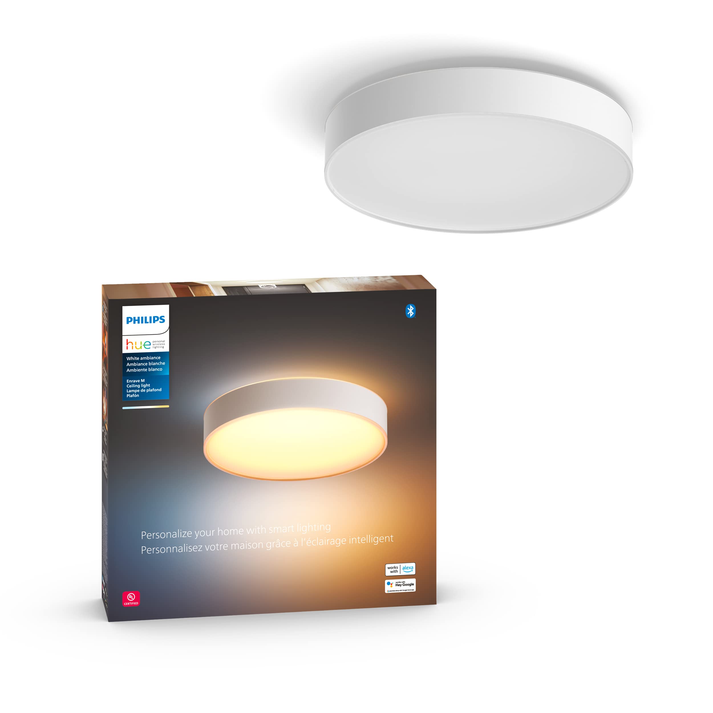 Philips Hue Enrave Ceiling Lamp - Warm-to-Cool White LED Light - 15 x 3.31 Inches - White - Model 579789