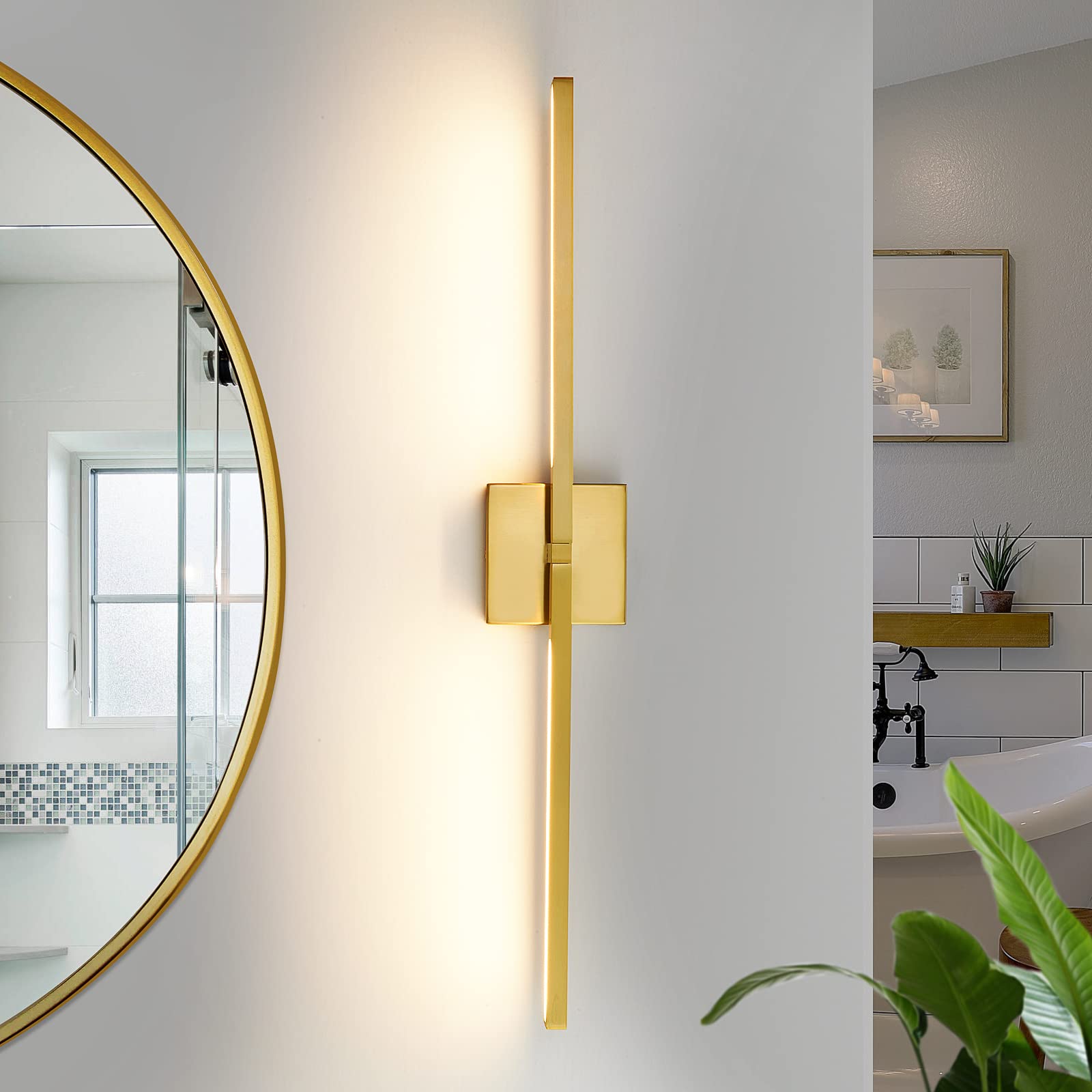 CCYCOL Gold LED Bathroom Vanity Light Fixture - 30" Rotatable Wall Sconce, Aluminum, 3500K Warm White, Model 8036WL-30GD
