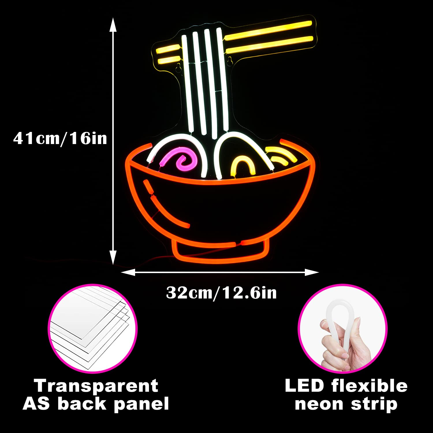 LISIGNVE Ramen Neon Sign LED Wall Decor 16.1inx12.6in Multi Colored Glass for Restaurant Ramen Shop