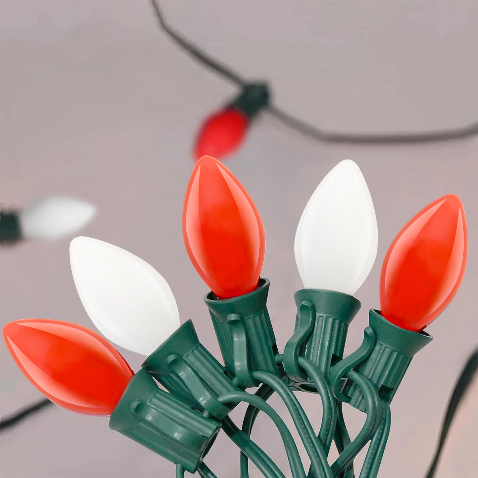 C7 LED Vintage Christmas Lights, 25ft Outdoor Christmas String Lights with 27 Red and White LED Bulbs(2 Spare), Classic Christma