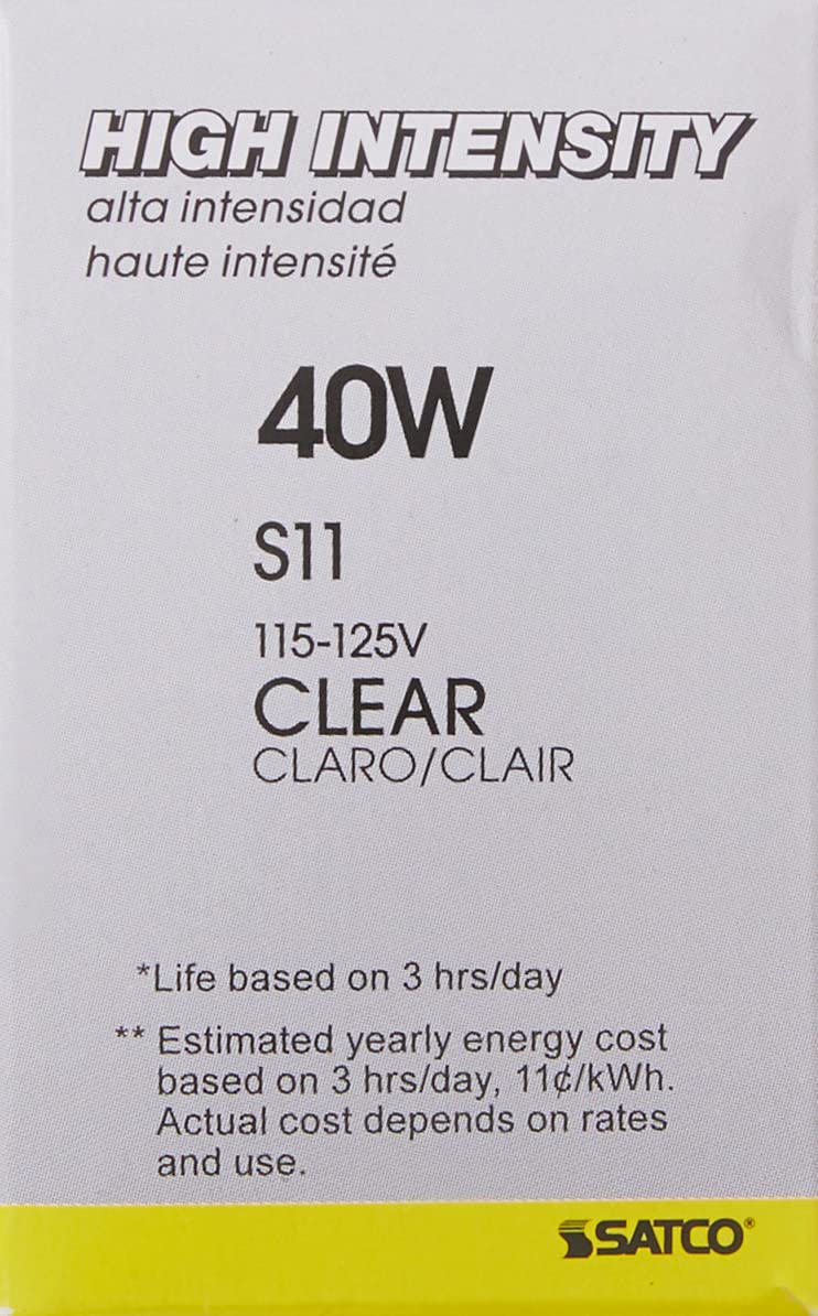 Satco S3629 Intermediate Base 40-Watt S11 Light Bulb, Clear, 1 Count (Pack of 2)
