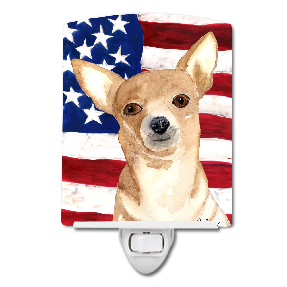 Carolines Treasures Ceramic Night Light, USA American Flag with Chihuahua, 6x4x3in, Model RDR3009CNL, Multicolor