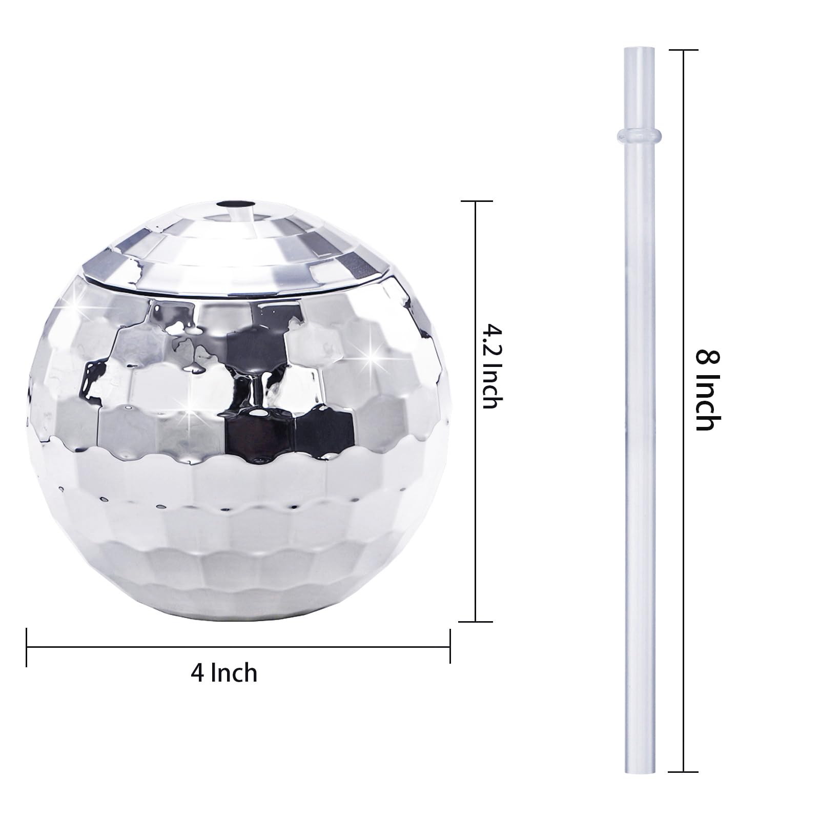 Nicunom 6 Pack Disco Ball Cups with Lids & Straws, 19 Oz Silver Disco Ball Tumbler 1970s Disco Flash Ball Cocktail Cup Sparkly G