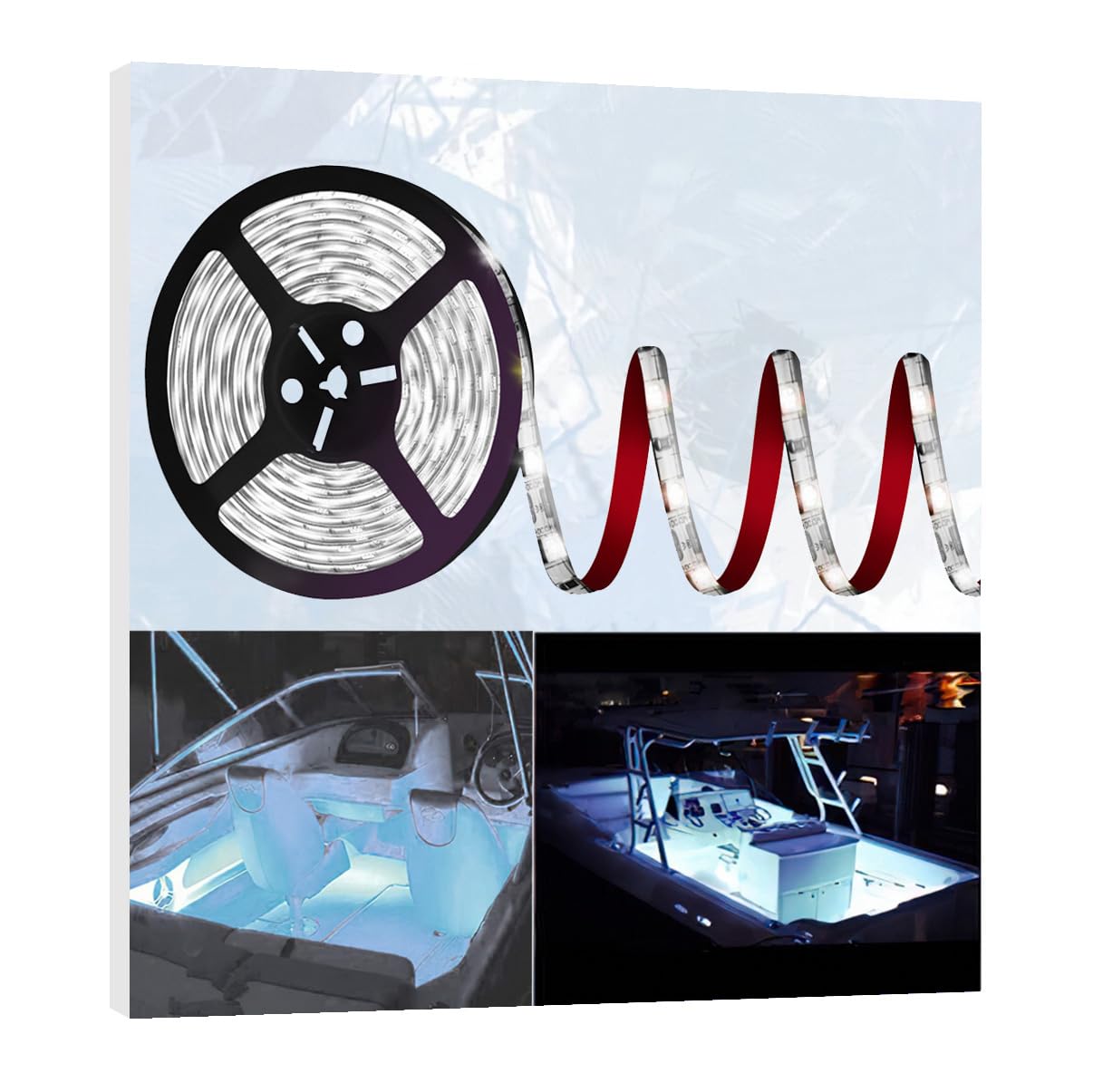 HOKIION Pontoon LED Boat Lights, 12V 20FT Waterproof Strip Lights, White, Model HK3273TEJFRHD for Deck and Night Fishing Use