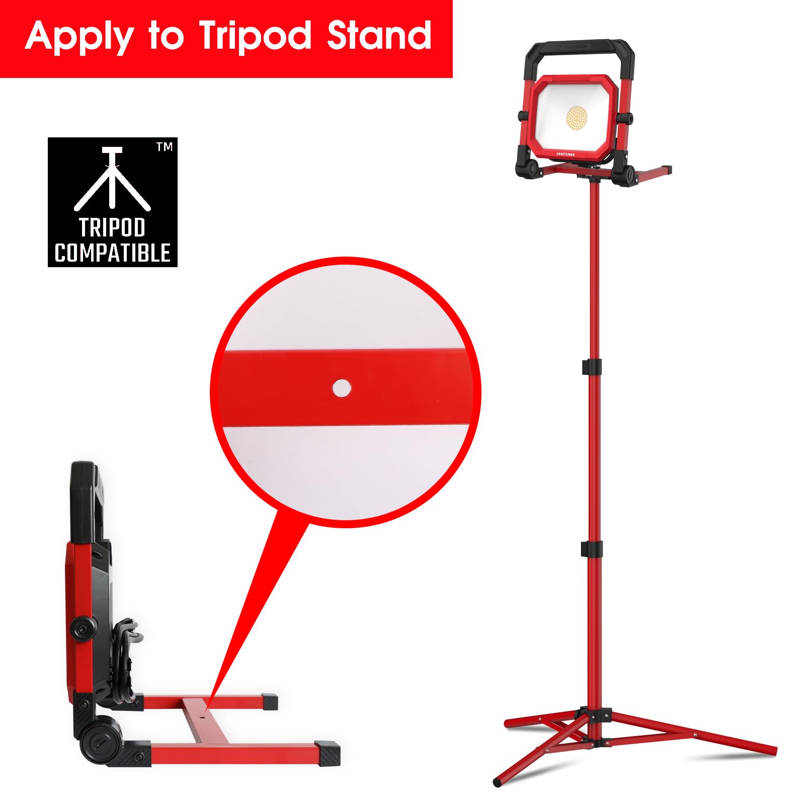 Craftsman 4500Lm 46W Led Work Light, Wet Rated, 450W Equivalent, 5Ft 1.52M Cord With Plug, 4000K, Fold-Flat Design, 360 Rotating