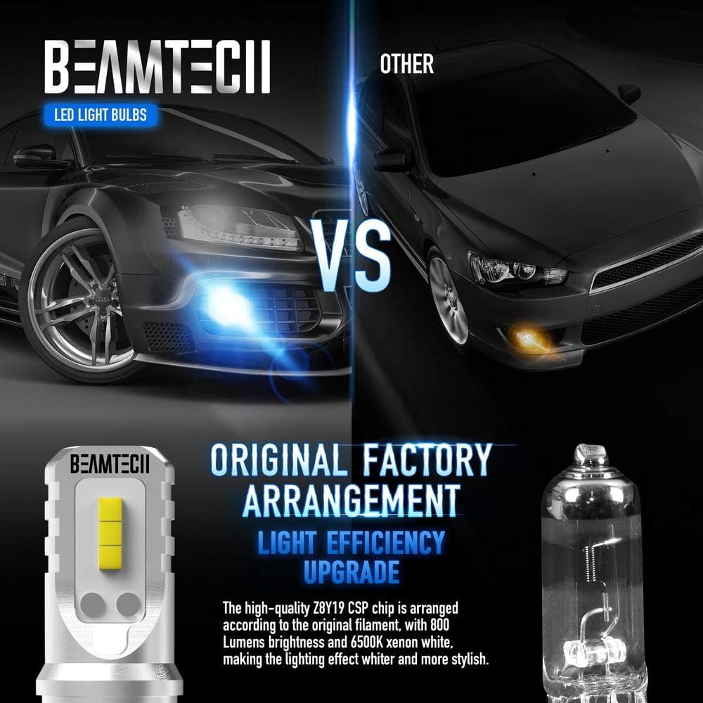 BEAMTECH 881 LED Fog Light Bulb, 6500K Xenon White, 800 Lumens, Non-Polarity, Pack of 2, Model 881 (894 898