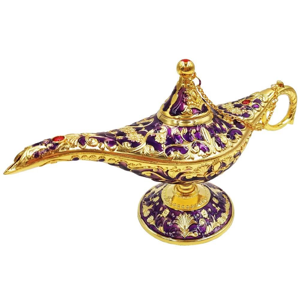 Hourwof Aladdin Genie Lamp - Vintage Arabian Magic Lamp Prop, Large, Purple, Model HW-ALPN-LPR, Party Decoration, Birthday Gift