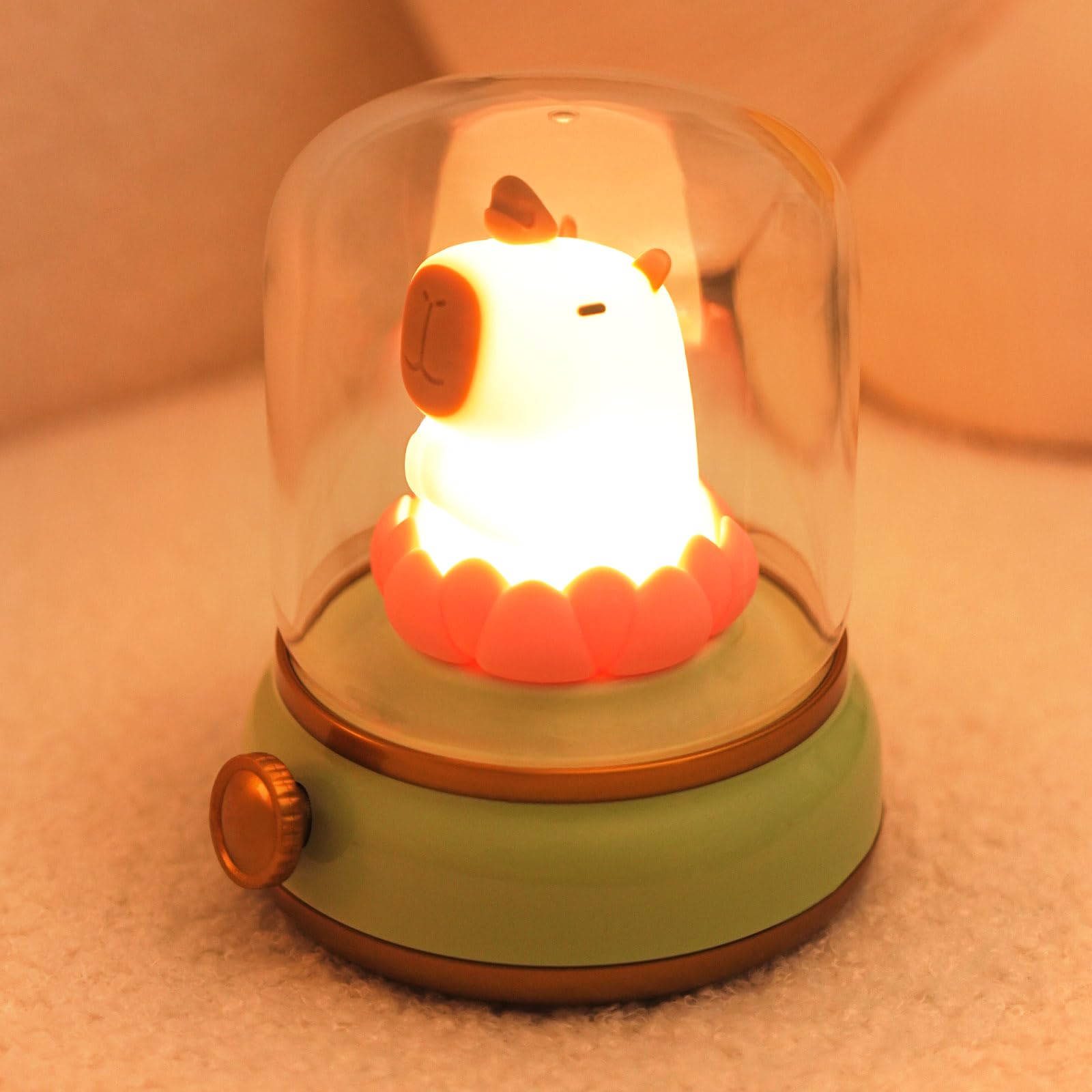 WANIDEA Lucky Capybara Night Light,Lotus Lamp, Cute Lamp and Cozy Lighting,Rotate to Adjust Brightness,Rechargeable Night Light 