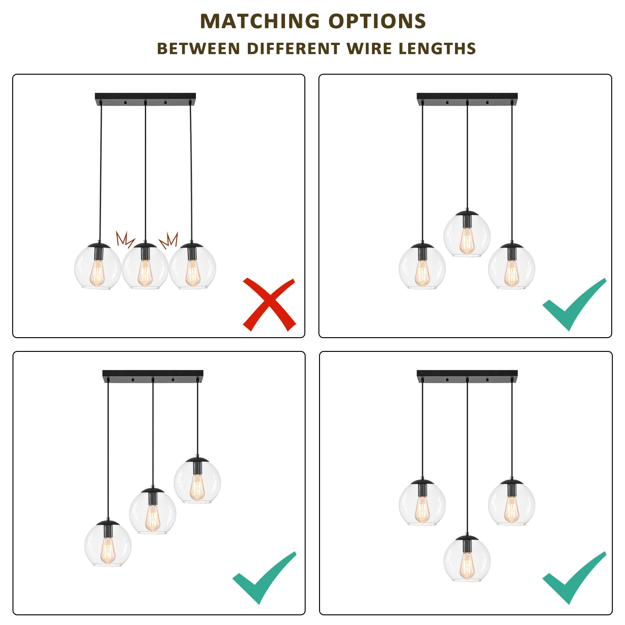 Lmsod Globe Pendant Light, Modern Hanging Lighting Fixture, Classic Cluster Chandelier With Clear Glass Shades(Black, 3 Lights,