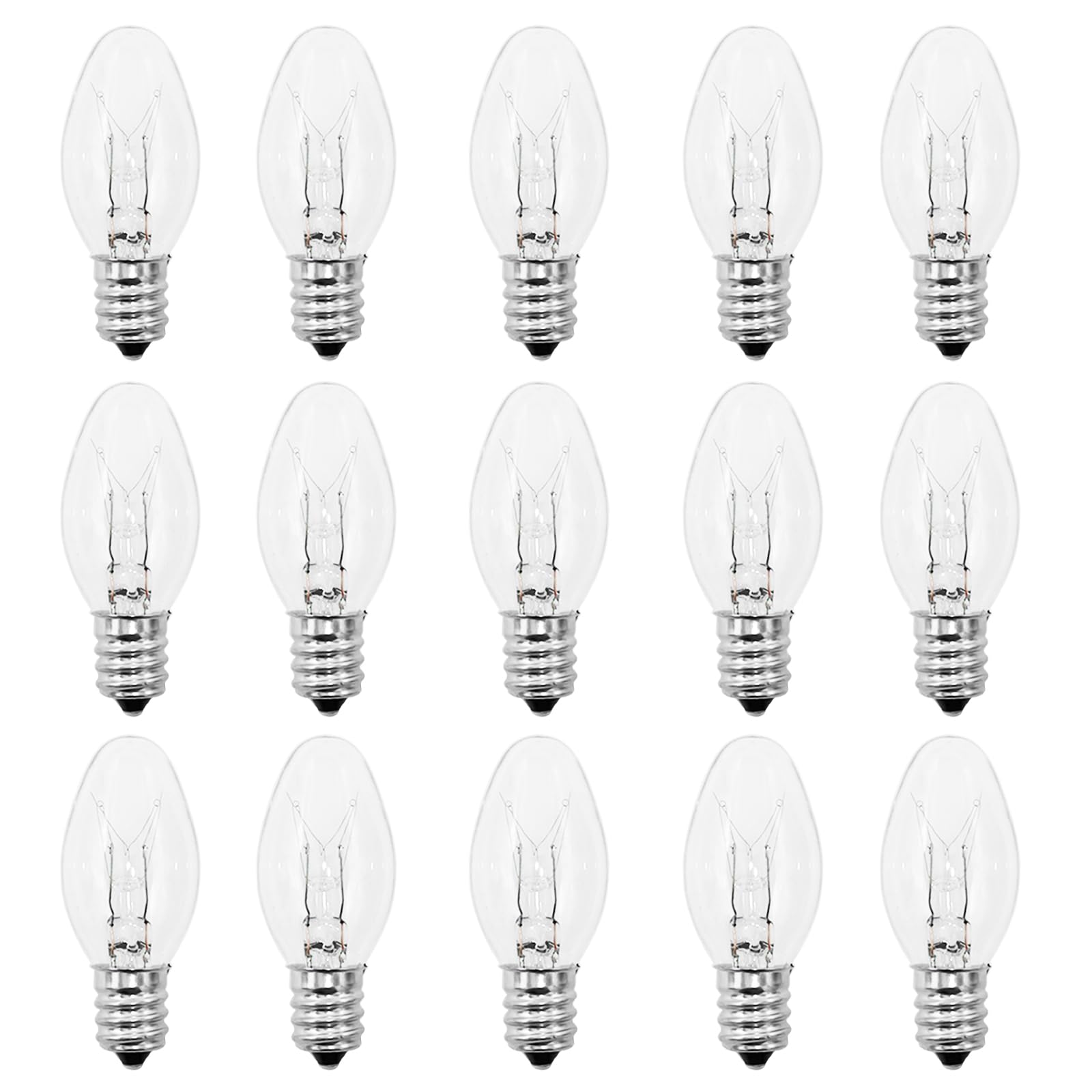 Night Light Bulb 7 Watt E12 Base Small Light Bulbs,C7 Replacement Bulbs for Night Light,Salt Lamp,Table Lamp,Chandeliers,Christmas String Lights,Dimmable,Warm White-15 Packs