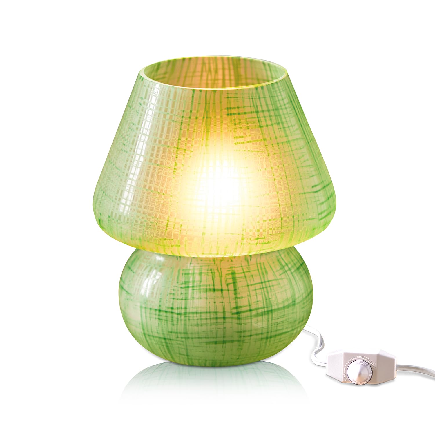 Next Glow LED Mushroom Table Lamp - Dimmable Night Light for Bedrooms & Kids Rooms - Small Green, Model LT-0328-1, Glass Material