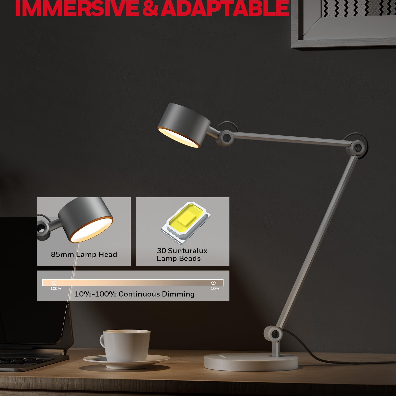 Honeywell Led Desk Lamp Office - 01A Sunturalux™ Table Lamp Eye Caring Natural Light, 4000K Dimmable Touch Desk Light Full Metal Efficient Light For Home Office Bedroom Read Study Work