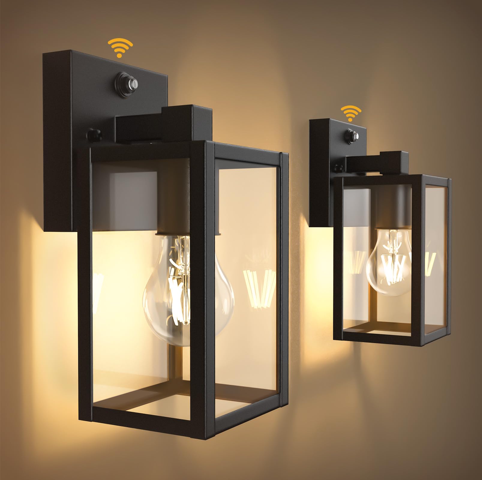 PARTPHONER Dusk to Dawn Outdoor Light Fixtures, 2-Pack, Waterproof Metal Wall Lantern, 9.65 in, Black, Model WTWL181AB2