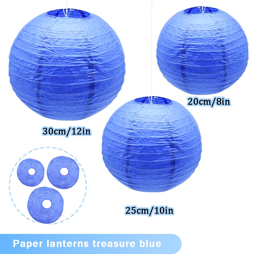 Yosawa 6 Pcs Paper Lanterns, Decorative Hanging Lanterns, 8” 10” 12”, Sapphire Blue, Ideal for Party, Wedding, Halloween, Christmas, Home Decor