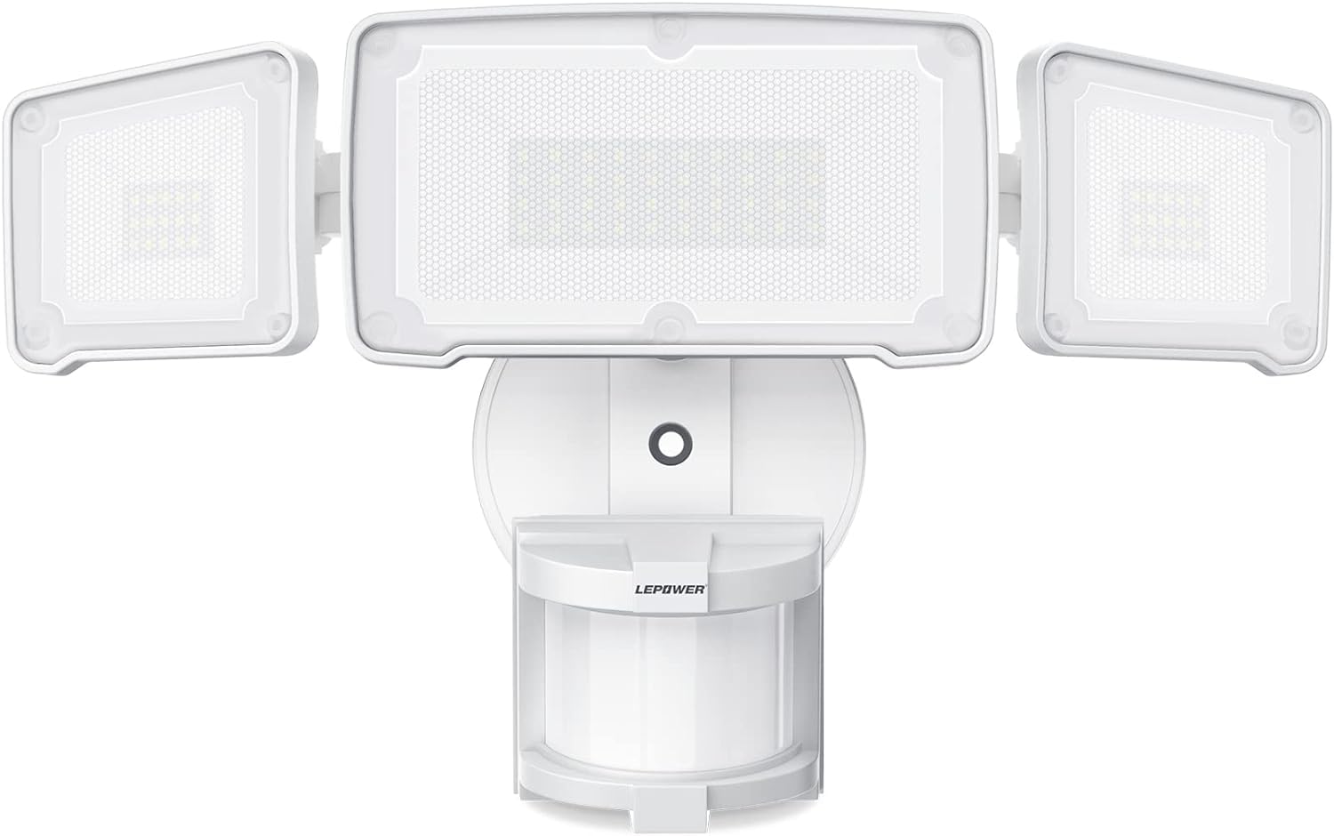 LEPOWER LED Security Light, 38W 4200LM, 5500K, IP65 Waterproof, 3 Head Motion Sensor, Outdoor, White, Model YY02A-WH