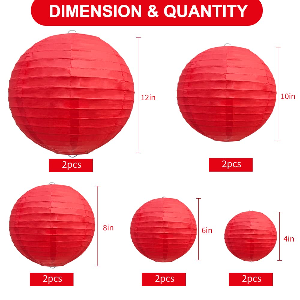 Beishida Red Round Paper Lanterns Decorative Hanging Asia Chinese Japanese Paper Lanterns Lamp For Birthday Wedding Baby Bridal