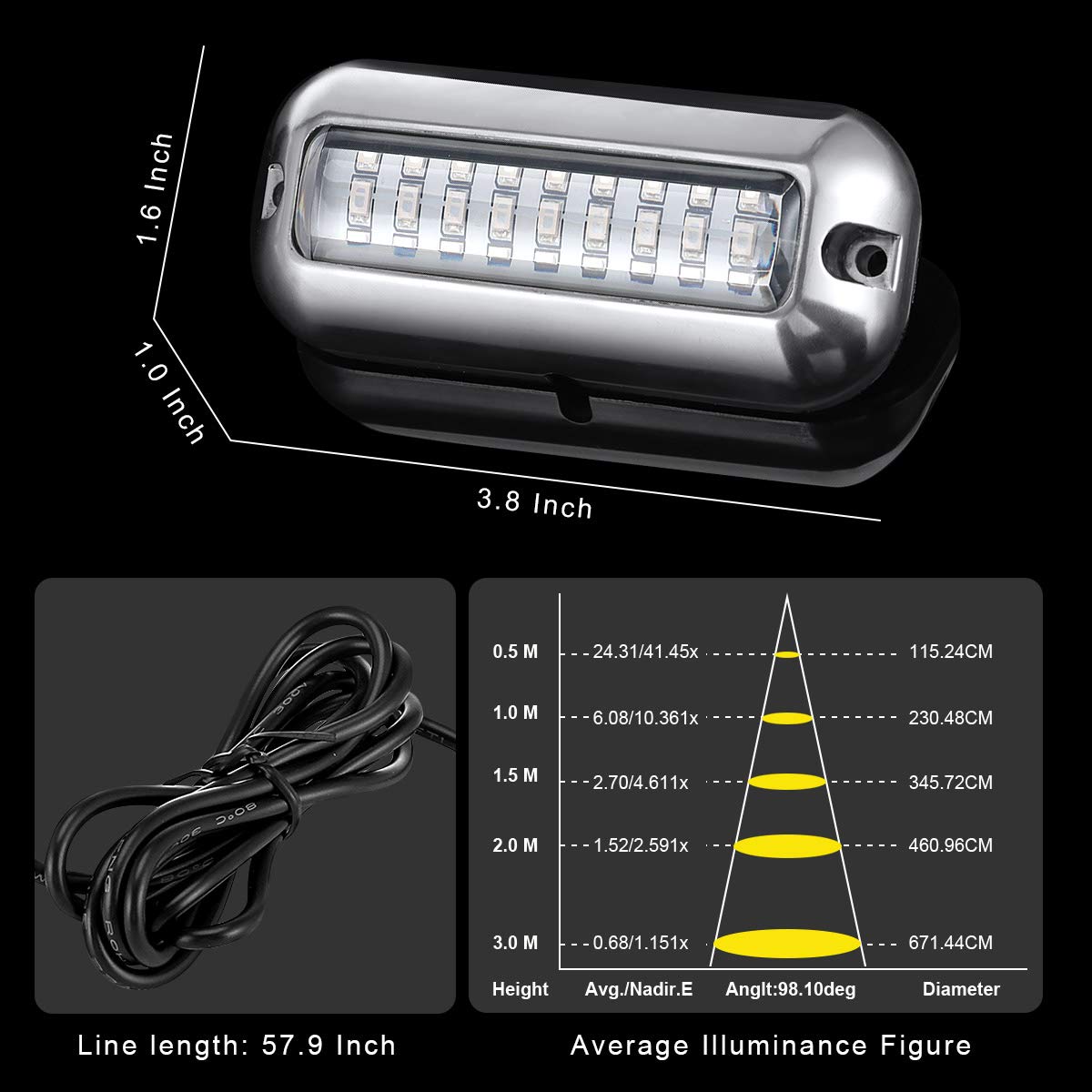 Kawell 27 LED LED Underwater Boat Yacht Lights Waterproof IP68 SUS316 Stainless Steel Pontoon Marine Transom Lights for Swiming