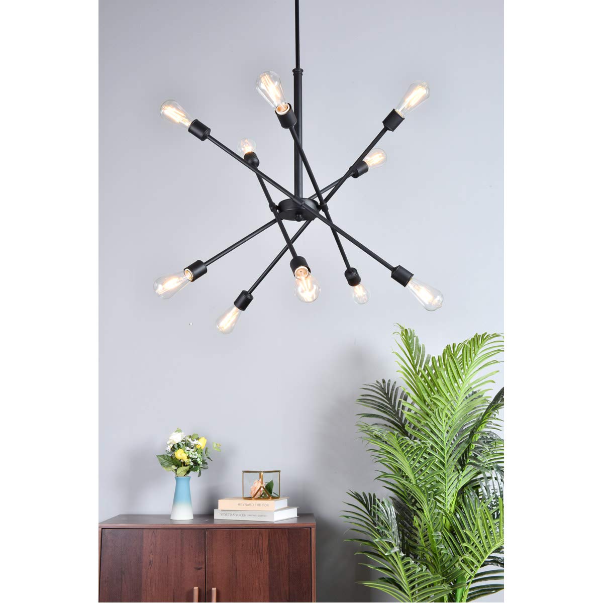 Elegant Lighting Living District Axel 10-Light Mid-Century Metal Pendant in Black