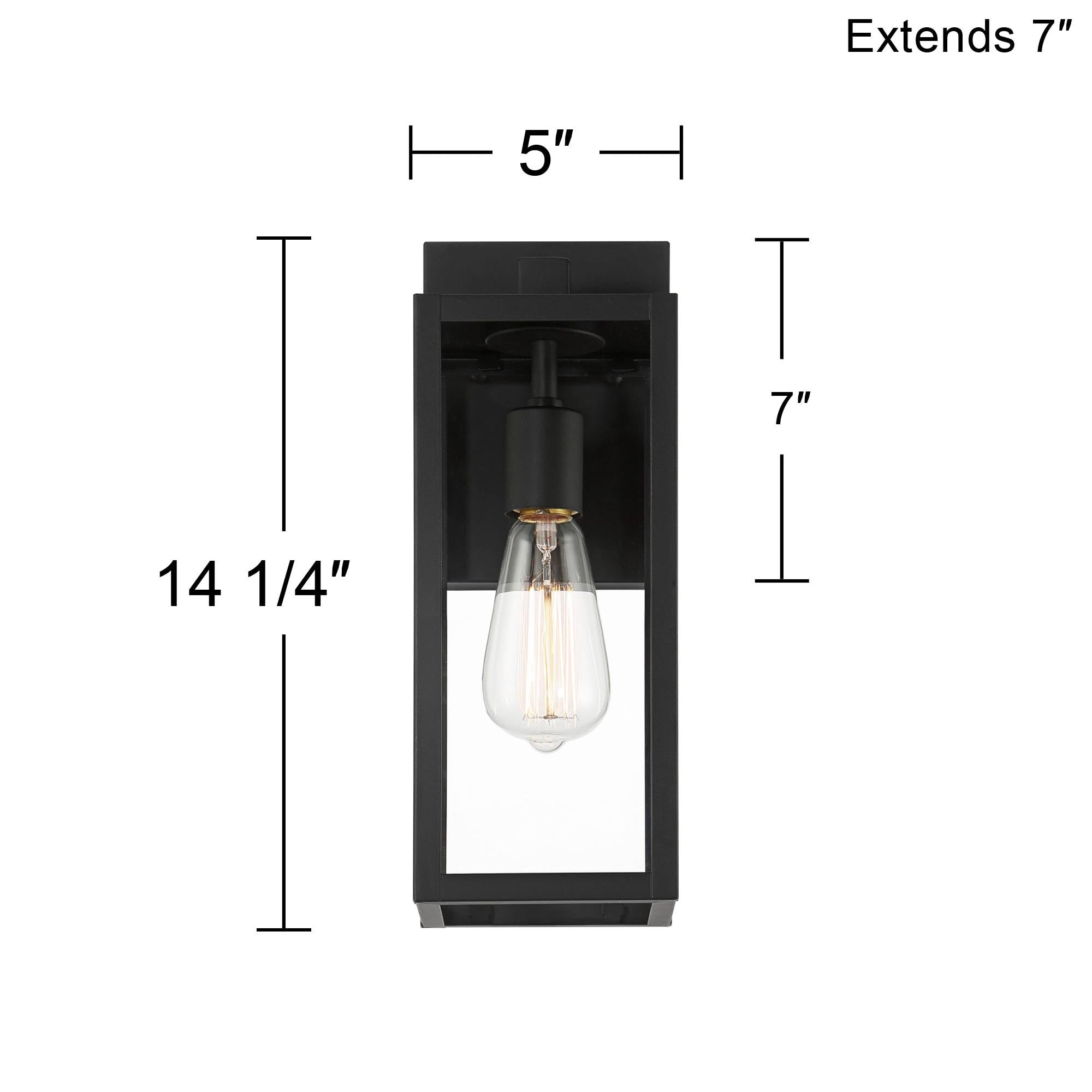 John Timberland Outdoor Wall Lights Set of 2, 14in Clear Glass, Black Metal, Damp Rated for Porch, Patio, Garage, Front Door